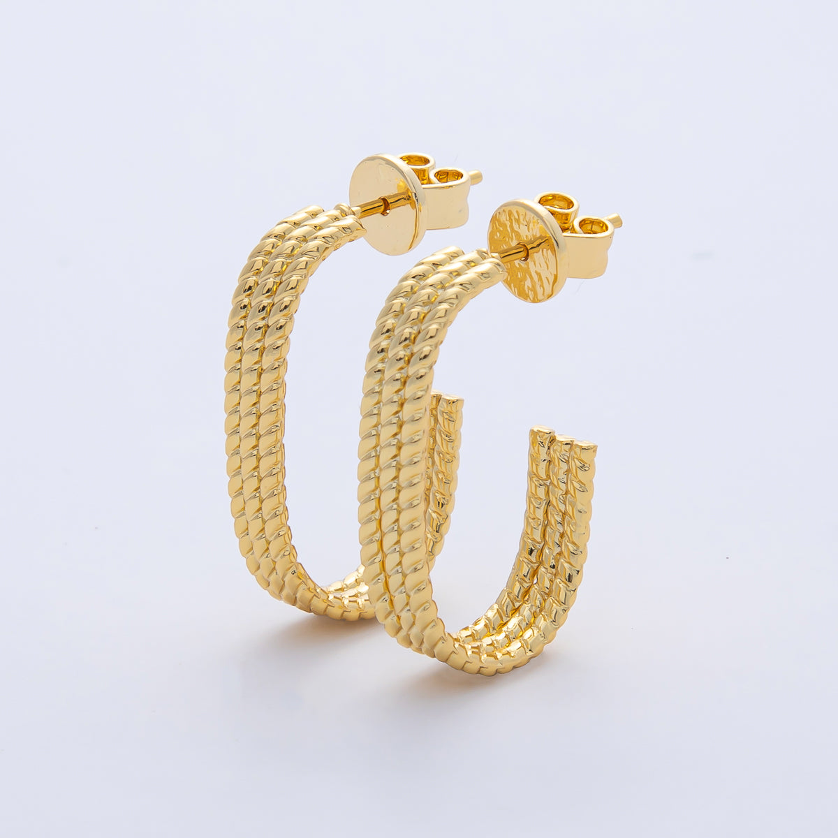 18K Gold Filled 25mm Triple Rope J-Shaped Hoop Earrings | AD1650