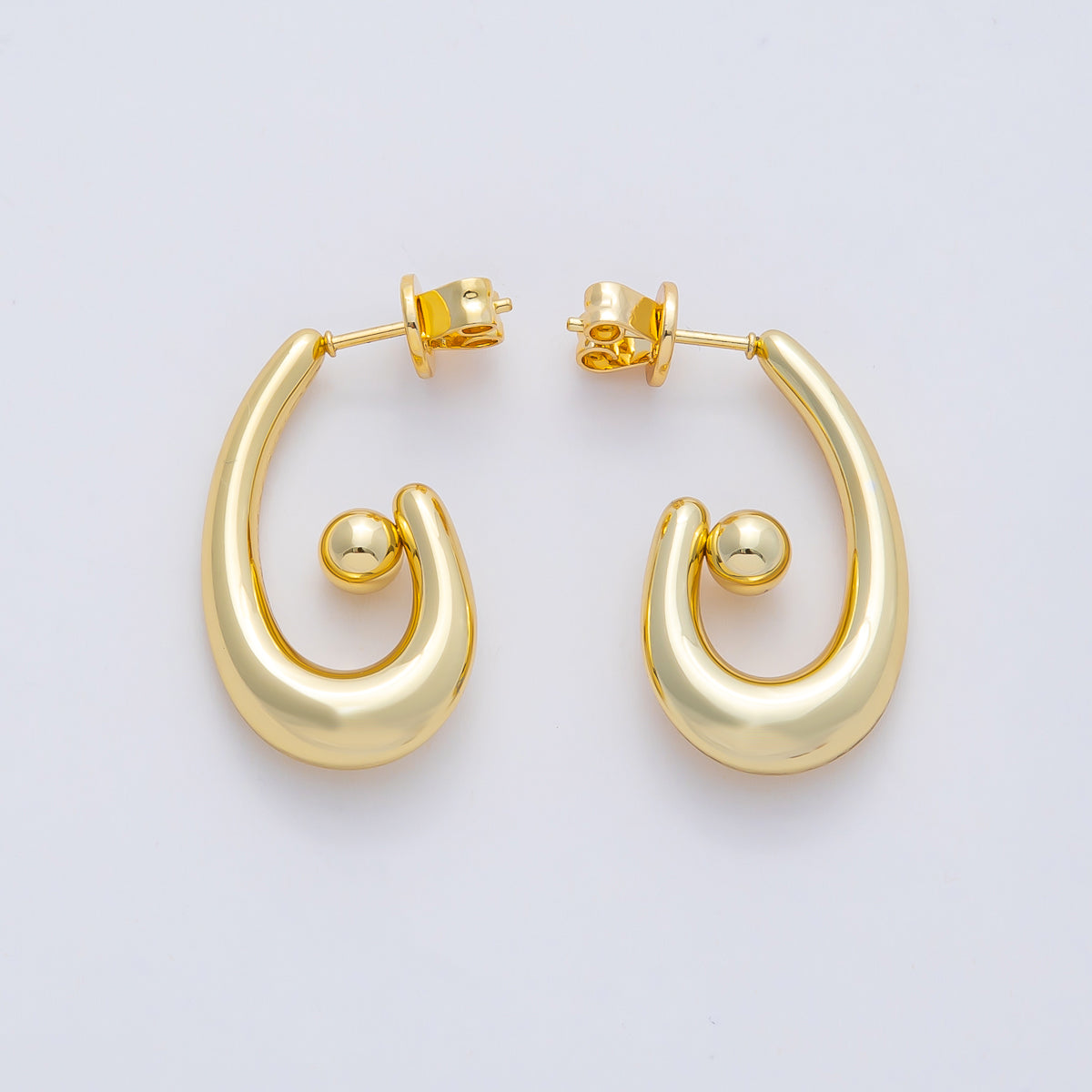 18K Gold Filled 27mm Minimalist Ball Curl J-Shaped Hoop Earrings | AD1655