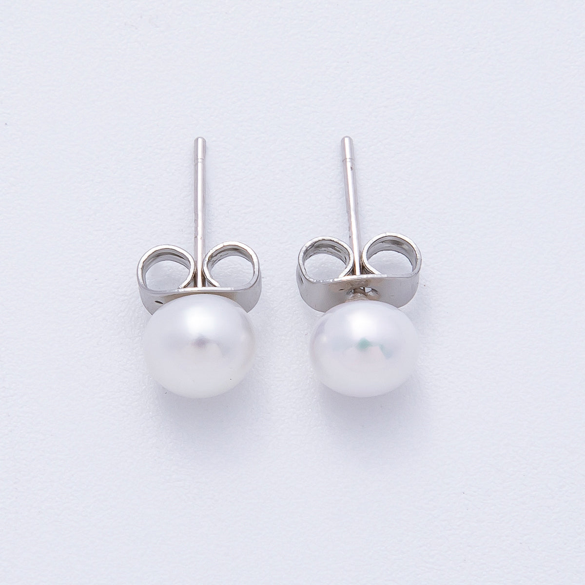 Silver 6mm White, Pink, Off-White Shell Pearl Round Stud Earrings | AD1676 - AD1678