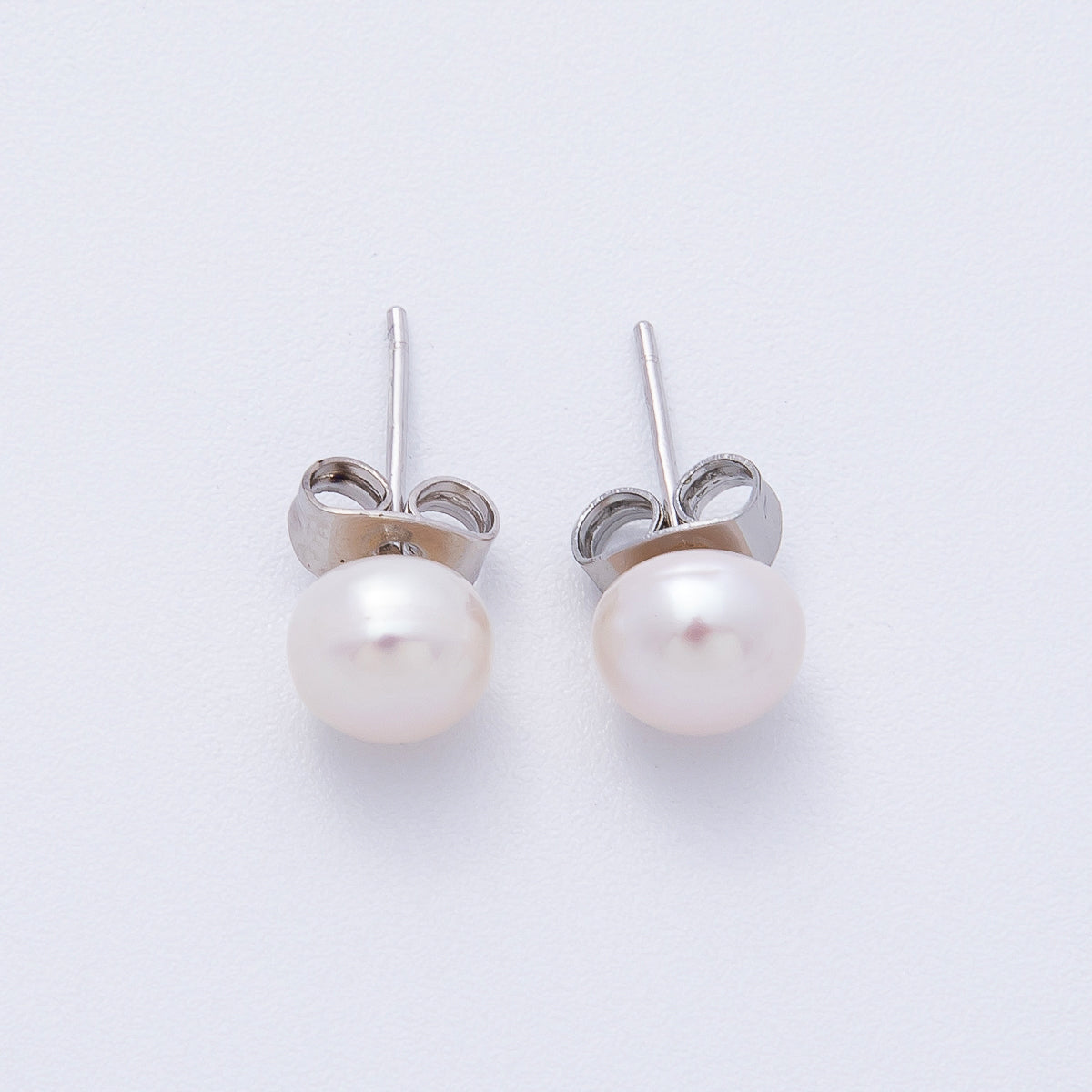 Silver 6mm White, Pink, Off-White Shell Pearl Round Stud Earrings | AD1676 - AD1678