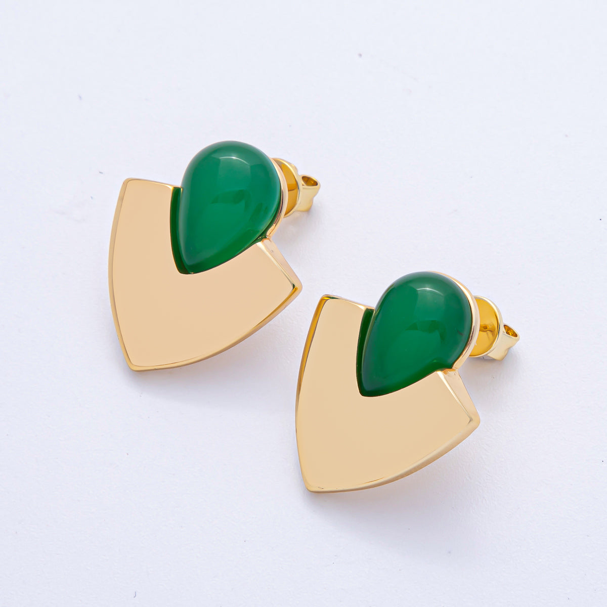 18K Gold Filled 25mm Green, Red Gemstone Geometric Stud Earrings | AD1682 AD1683