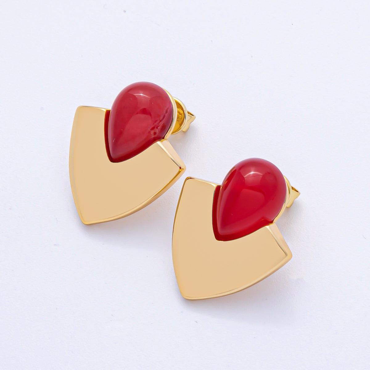 18K Gold Filled 25mm Green, Red Gemstone Geometric Stud Earrings | AD1682 AD1683