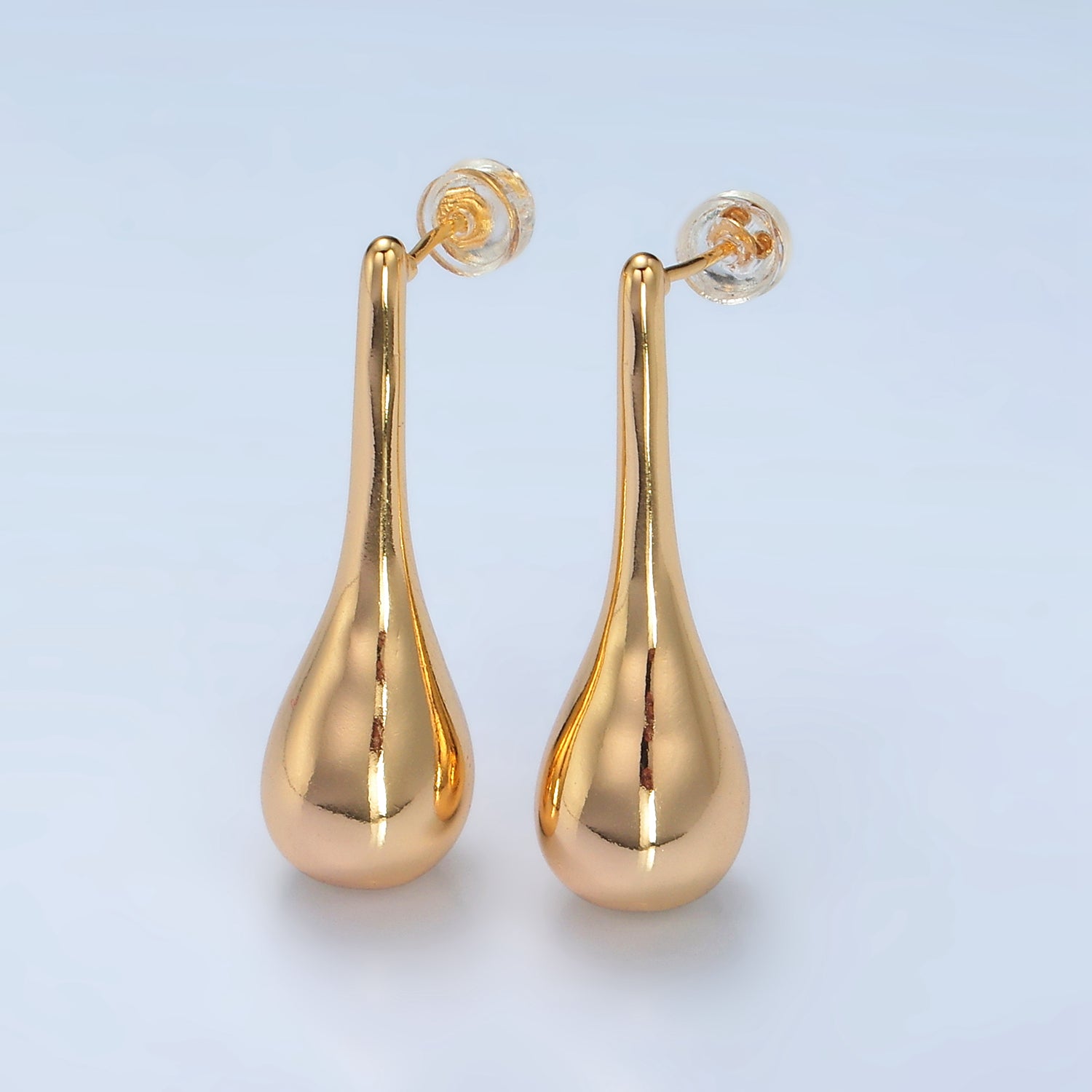 24K Gold Filled 34mm Teardrop Molten Drop Stud Earrings in Gold & Silver | AD590 AD591
