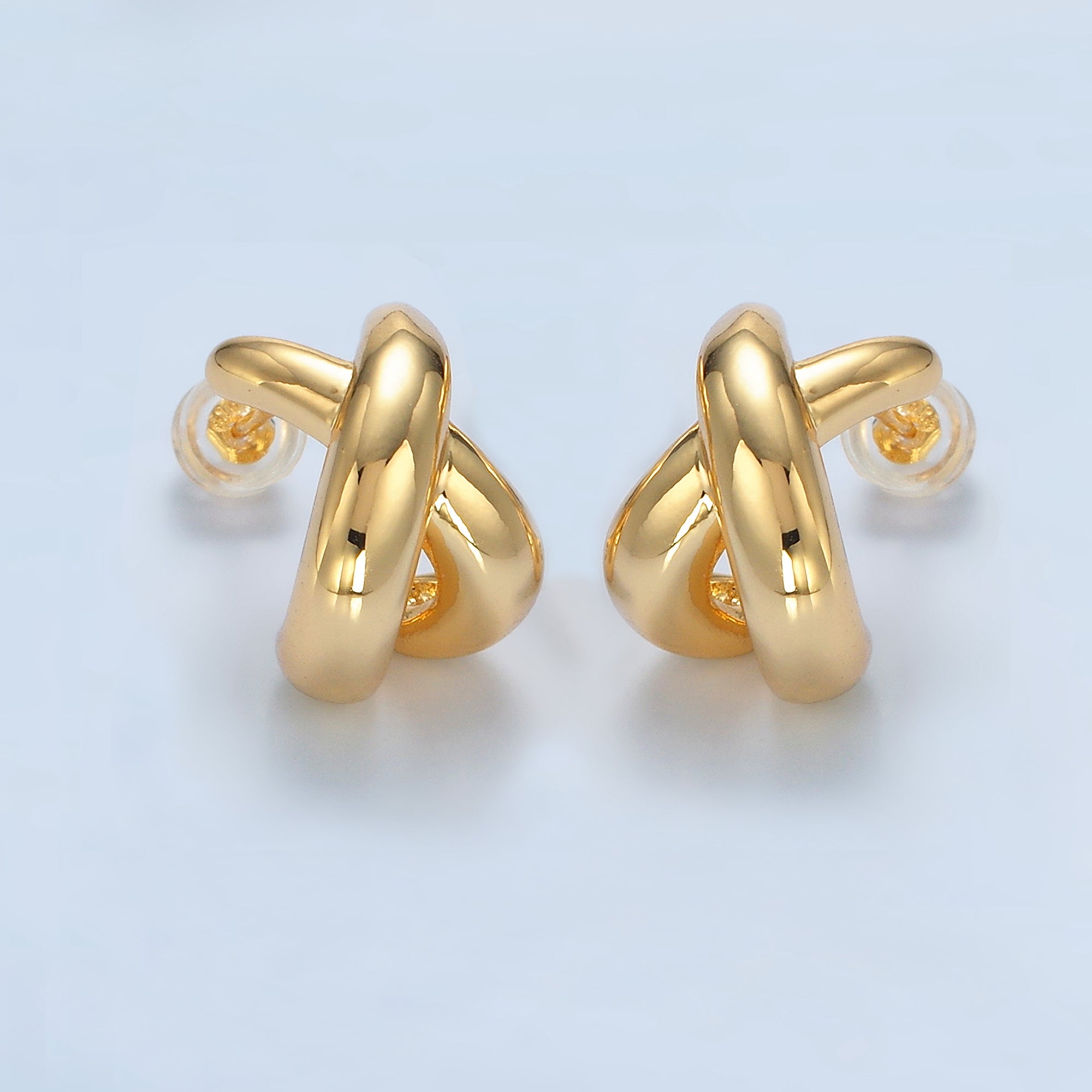 24K Gold Filled 15mm X Knot Crossed Cartilage C-Shaped Hoop Earrings | AD653