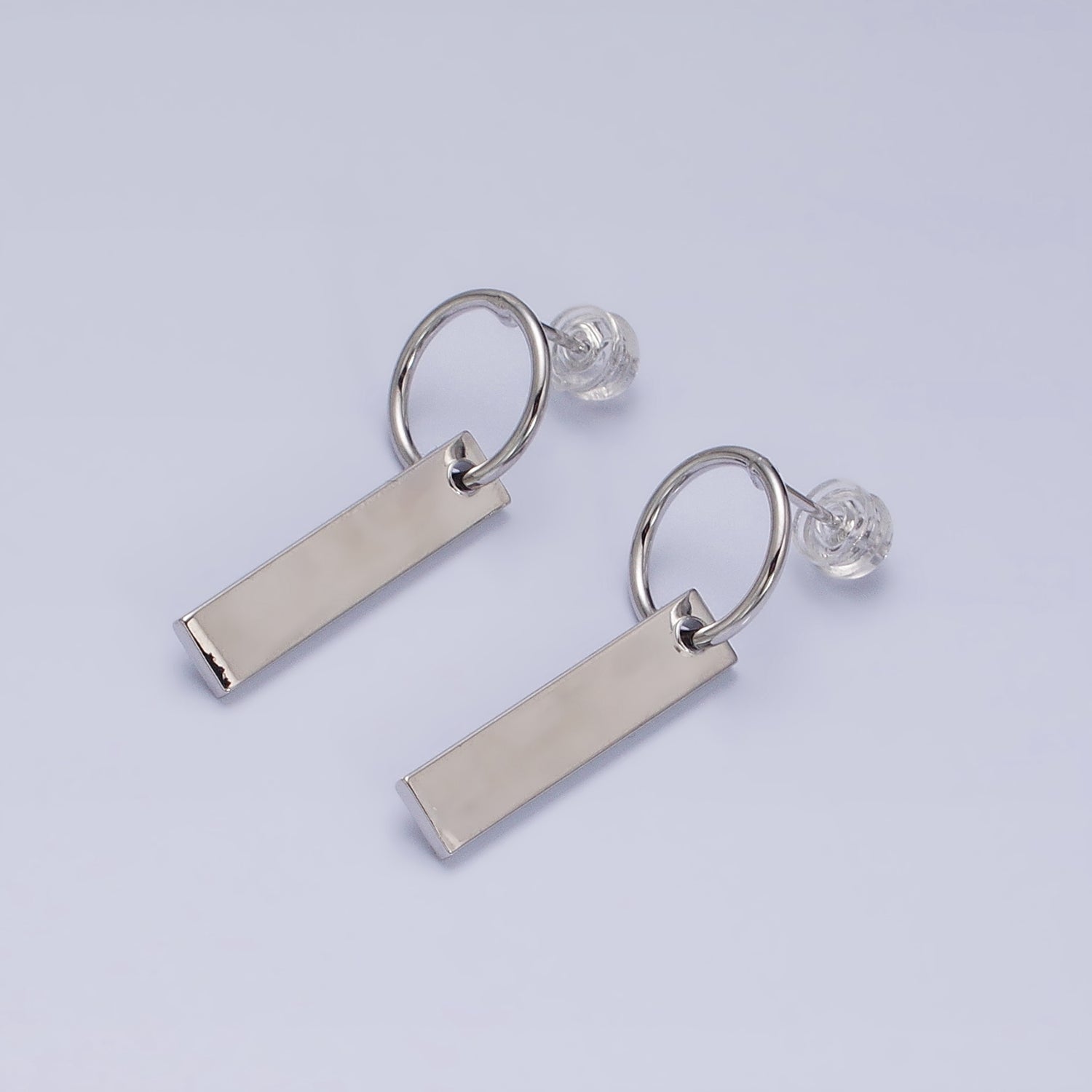 16K Gold Filled Bar Drop Open Round Geometric Stud Earrings in Gold & Silver | AD824 AD825