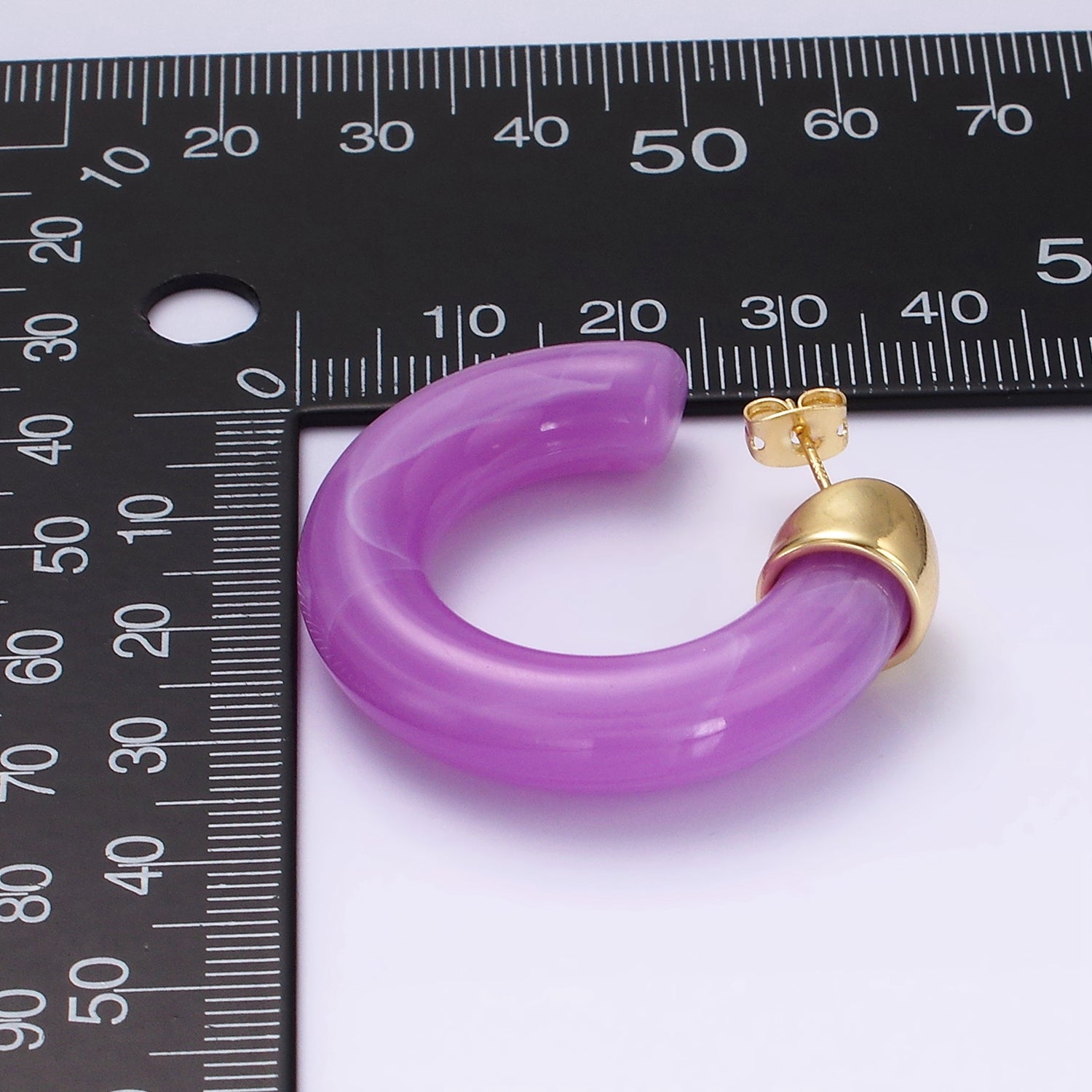 14K Gold Filled 35mm Yellow, Green, Pink, Purple, Clear Resin C-Shaped Hoop Earrings | AE189 - AE192 P082