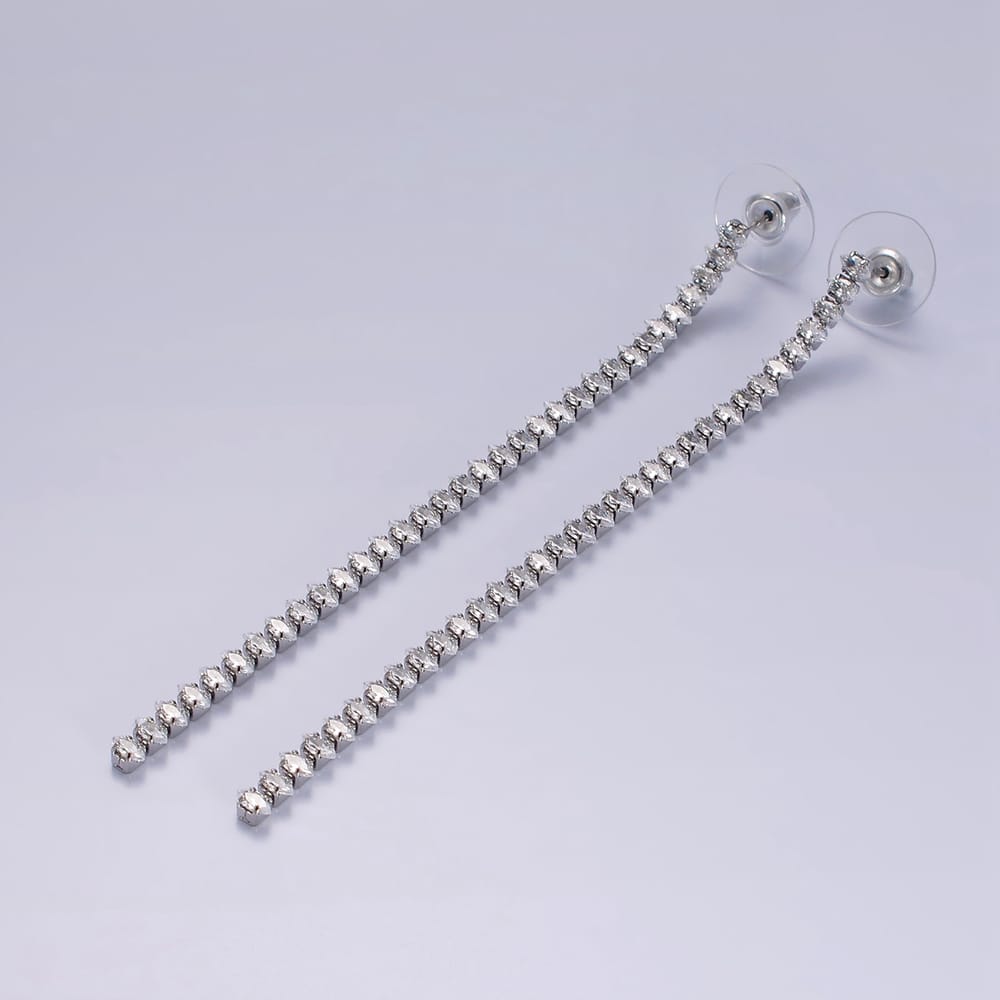 95mm Clear Marquise CZ Linear Drop Stud Earrings in Gold & Silver | AE285 AE286