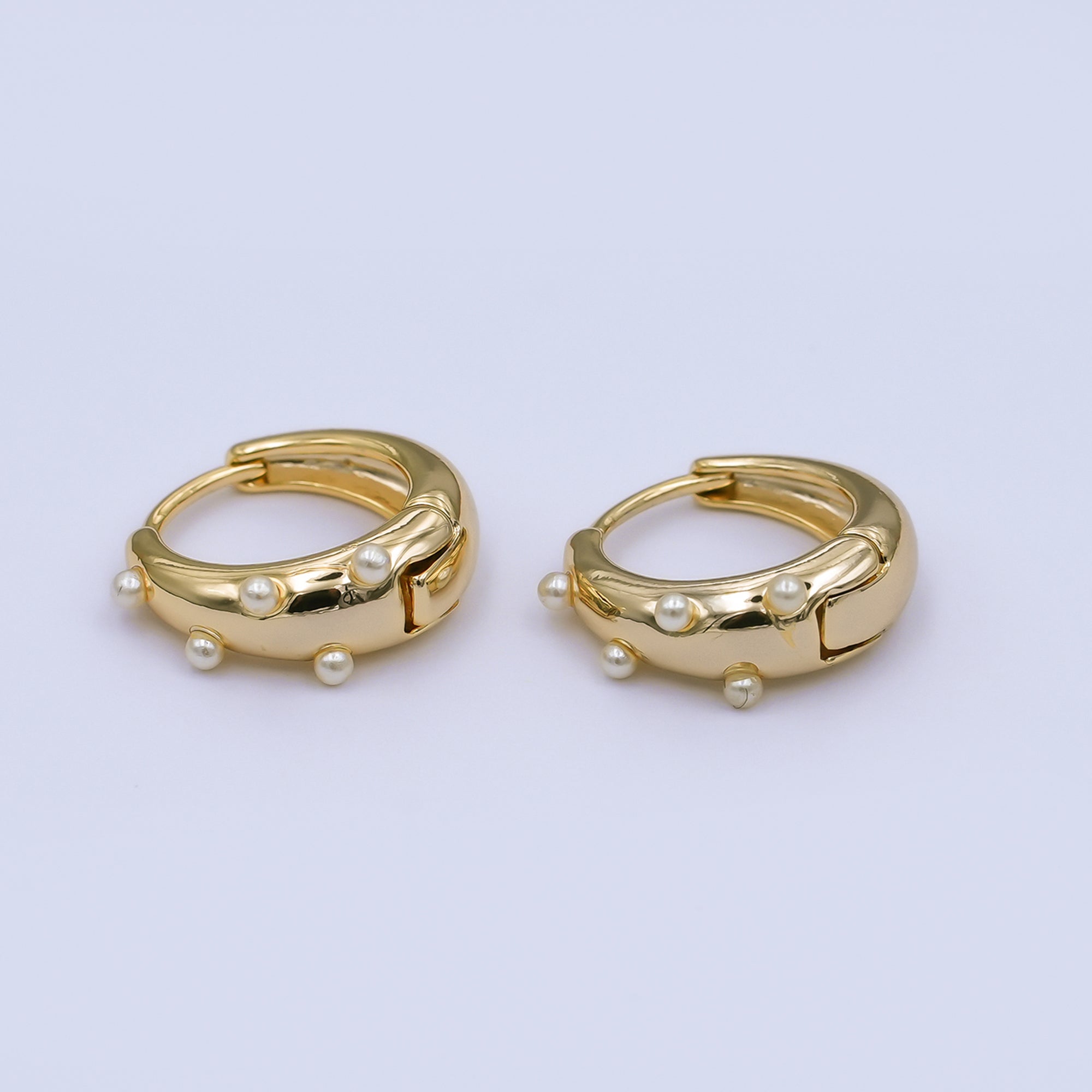 24K Gold Plated Shell Pearl Dotted Huggie Earrings in Gold & Silver | AE423 AE628
