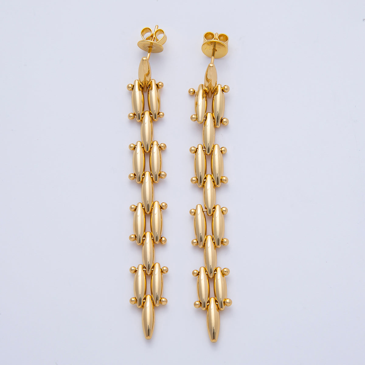 18K Gold Filled 2.5 Inch Panther Chain Drop Stud Earrings | AE620