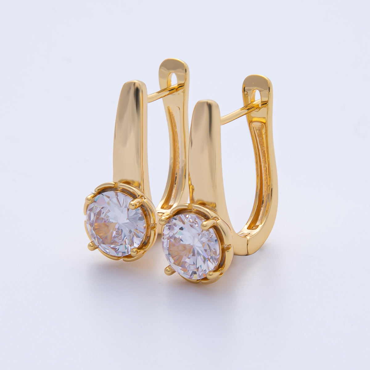 18K Gold Filled 22mm Round Clear CZ English Lock Hoop Earrings | AE621