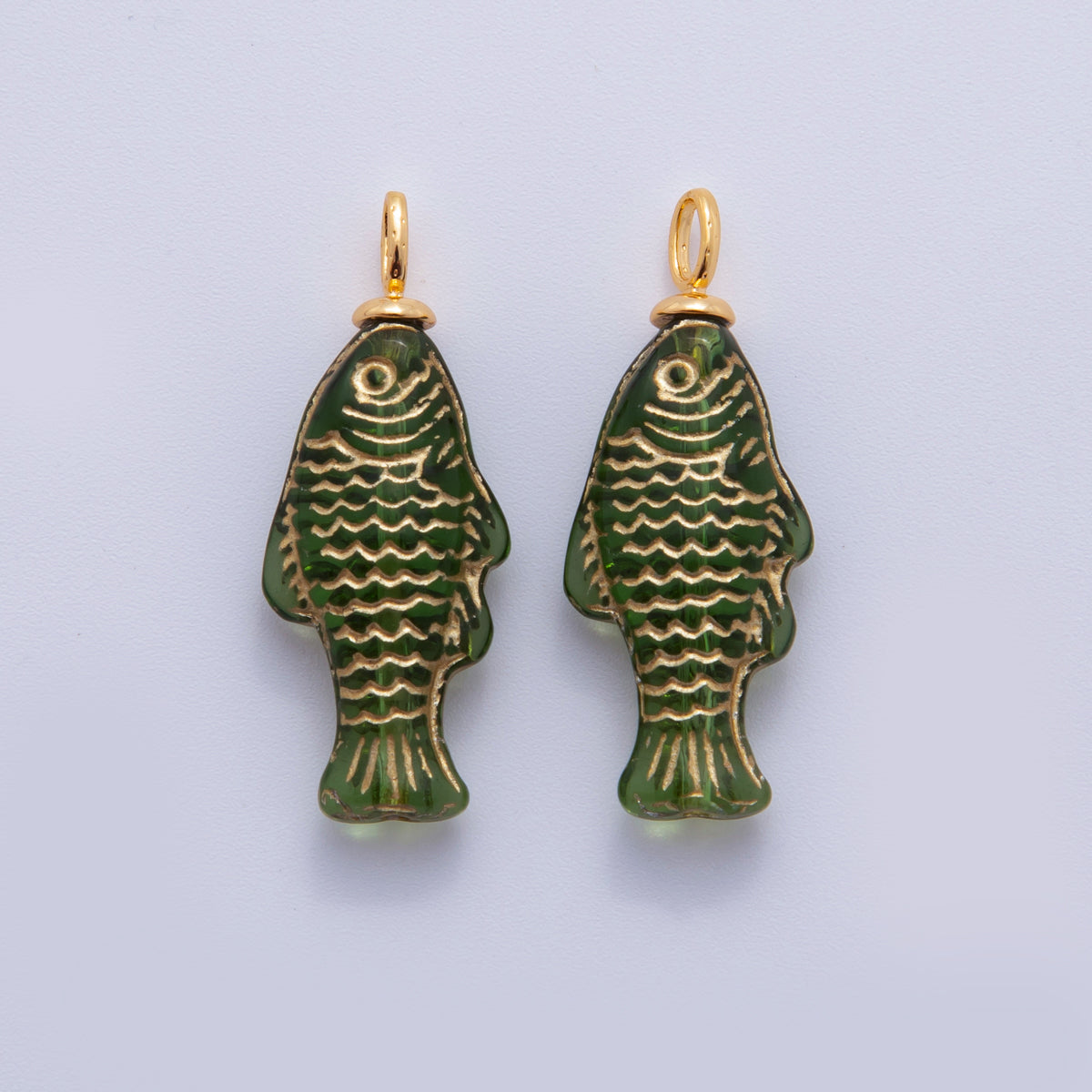 18K Gold Filled Green, Yellow, Red, Blue Gold-Scaled Acrylic Multidimensional 3D Fish Drop Charm | AF296 AF297 AF272