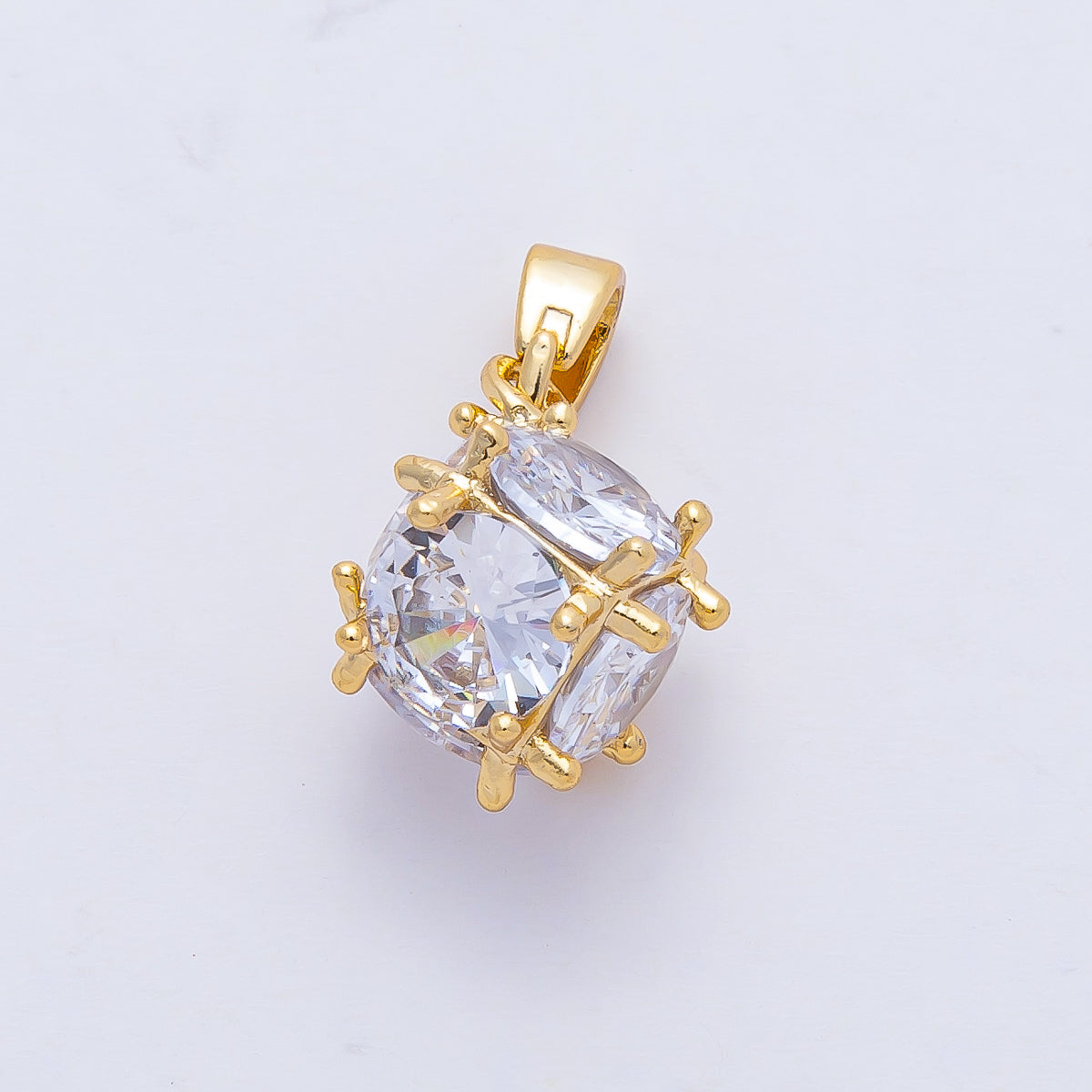 18K Gold Filled 14mm Clear CZ Cube Box Geometric Pendant Charm | AF1177