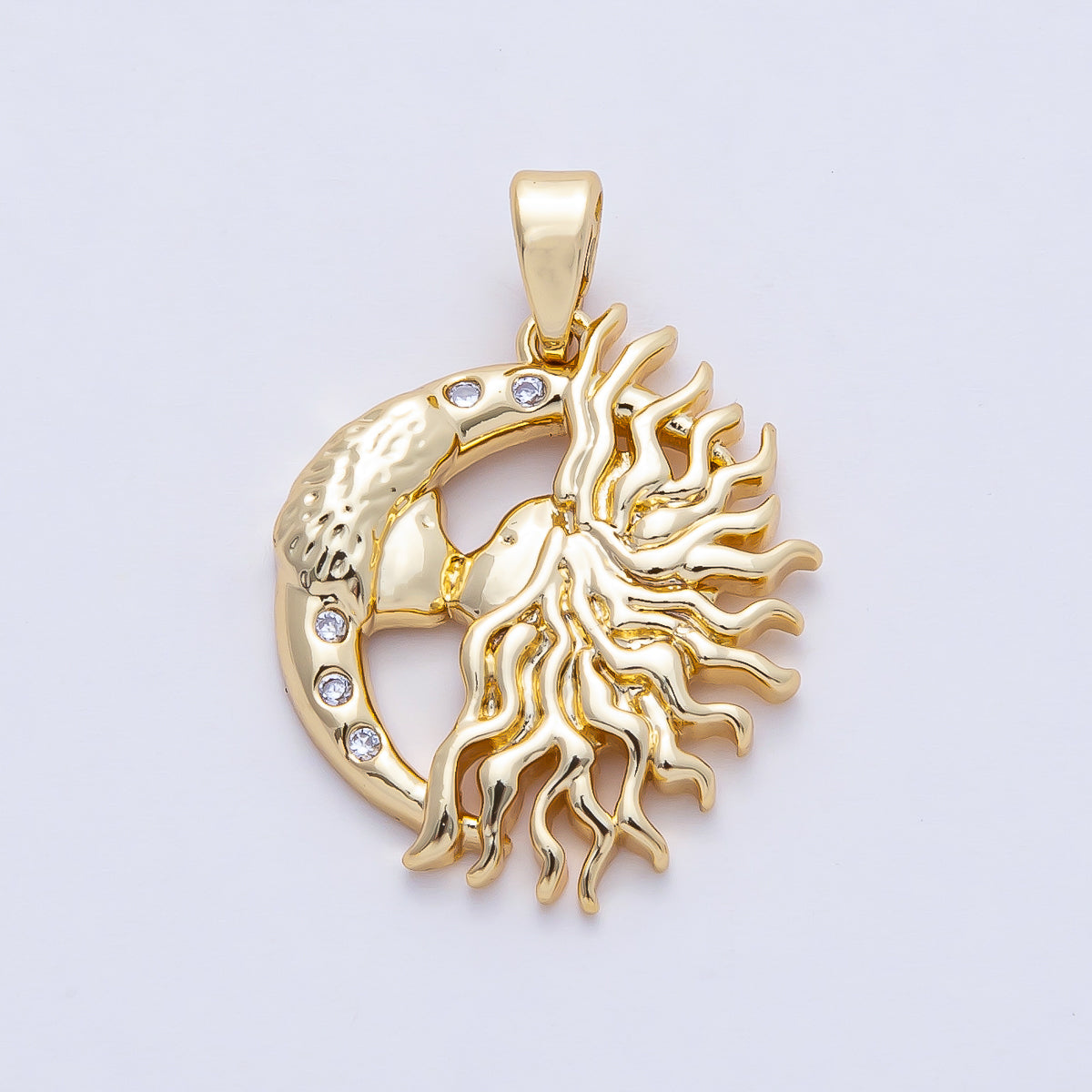 18K Gold Filled 20mm Celestial Crescent Moon Sun Rays Pendant Charm | AF1181