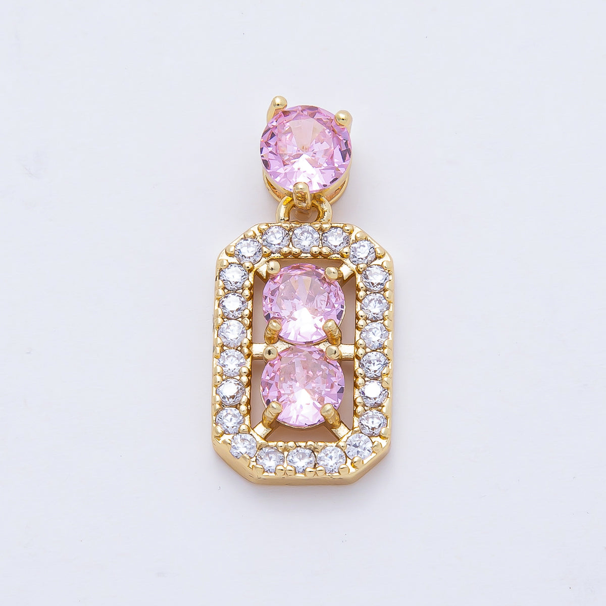 18K Gold Filled 17mm Pink CZ Square Geometric Pendant | AF1184