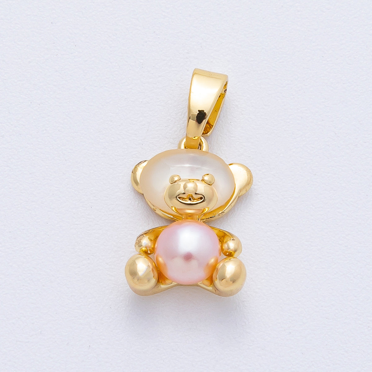 18K Gold Filled 13mm Pink, Purple Shell Pearl Teddy Bear Mini Pendant | AF1188
