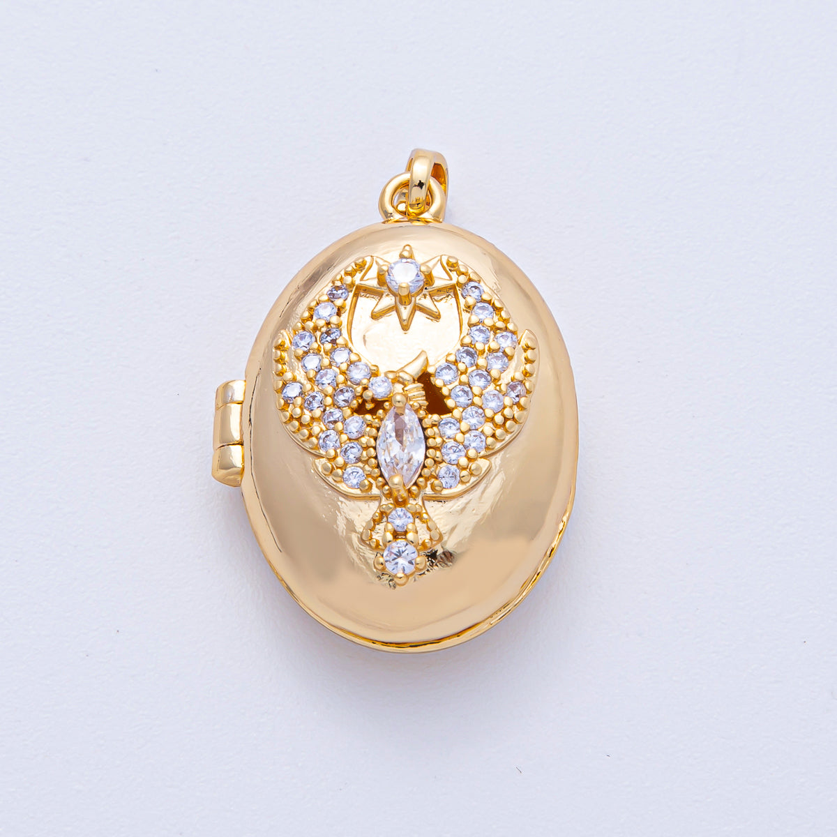 18K Gold Filled 26mm Bird Star Micro Paved CZ Oval Locket Pendant | AF1200