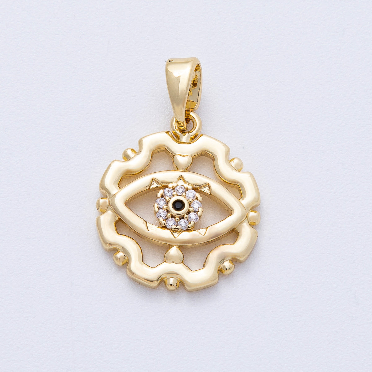 18K Gold Filled 16.8mm Evil Eye Open Geometric Micro Paved CZ Pendant | AF1222