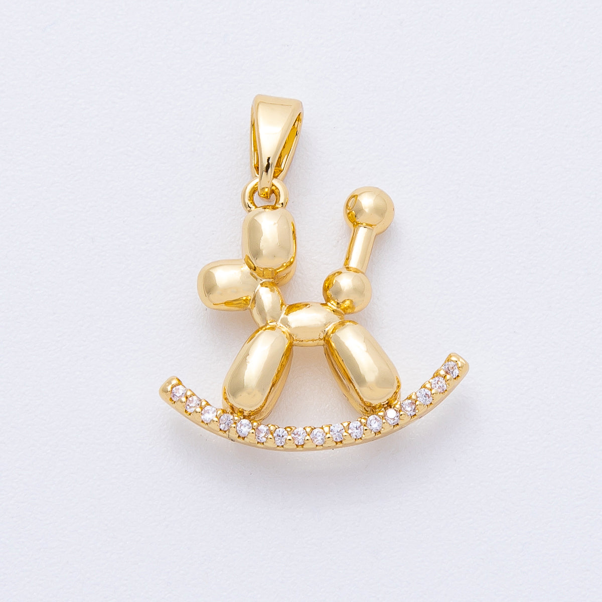 18K Gold Filled 17mm Balloon Dog Micro Paved CZ 3D Multidimensional Pendant | AF1226