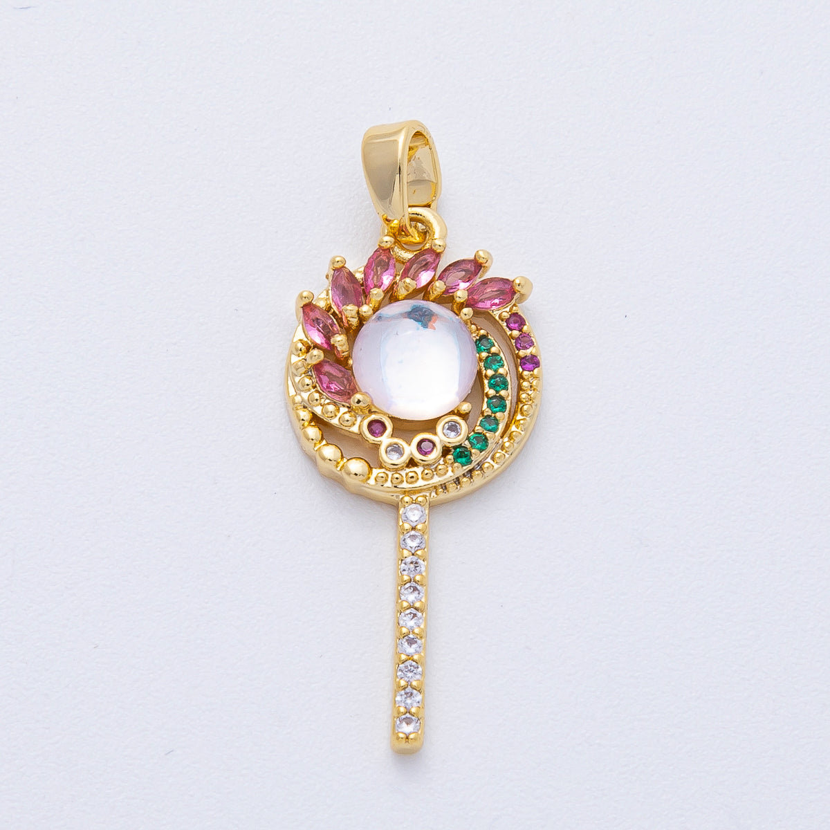 18K Gold Filled 28mm Multicolor CZ Circular Wand Pendant | AF1227