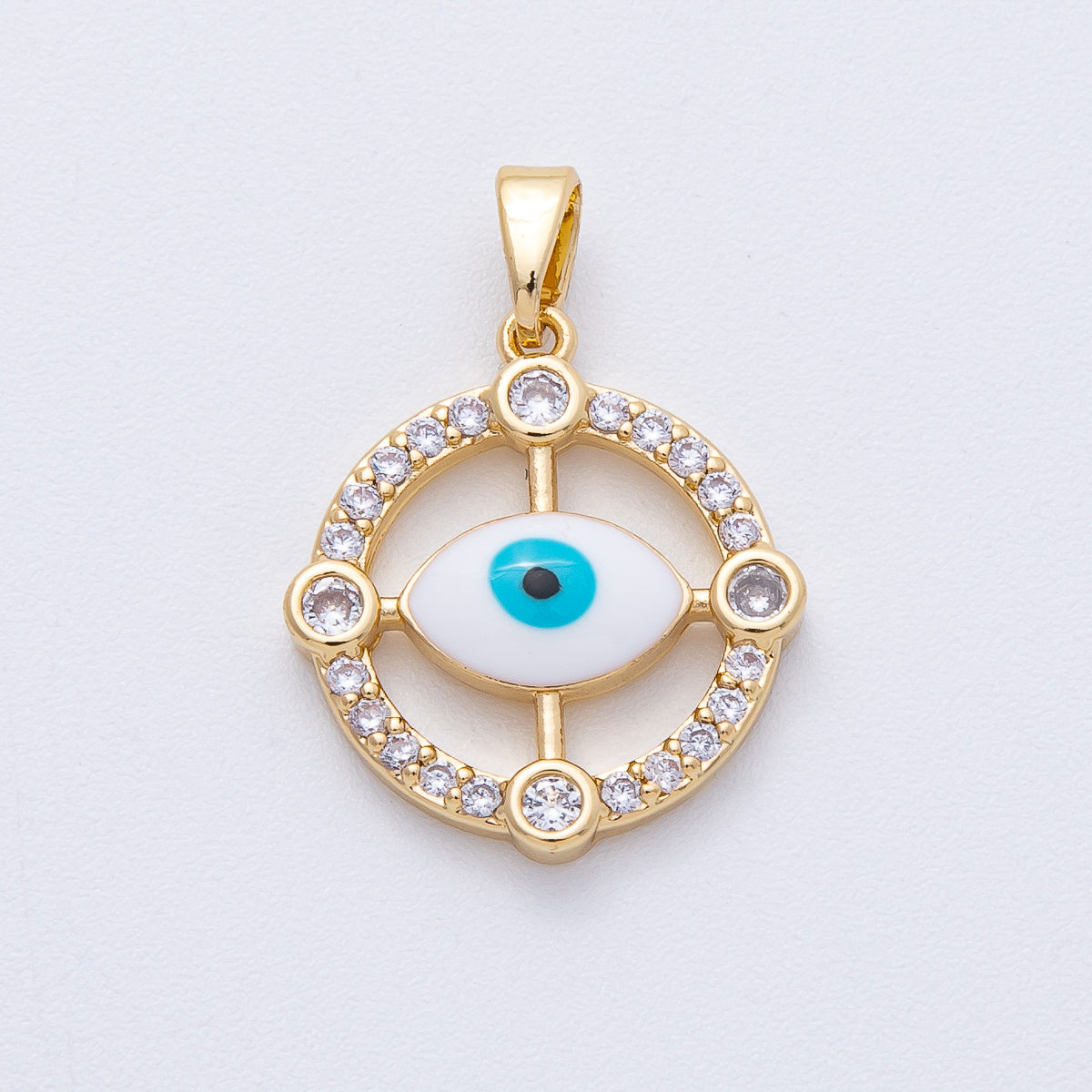 18K Gold Filled 20mm Evil Eye Micro Paved CZ Open Round Pendant | AF1234