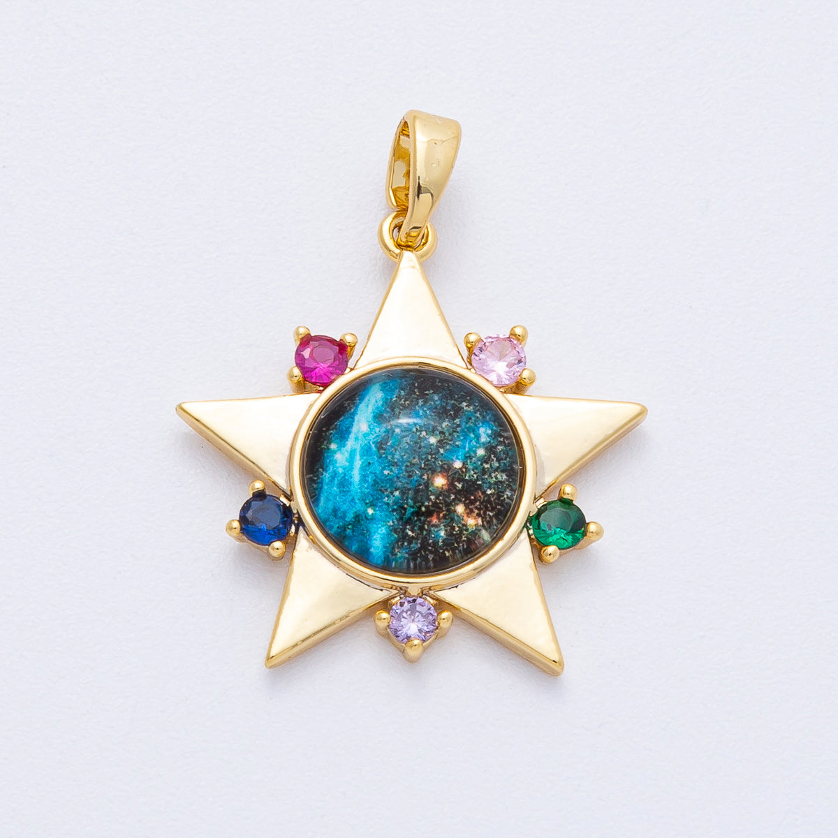 18K Gold Filled 22mm Multicolor CZ Galaxy Celestial Star Pendant | AF1235