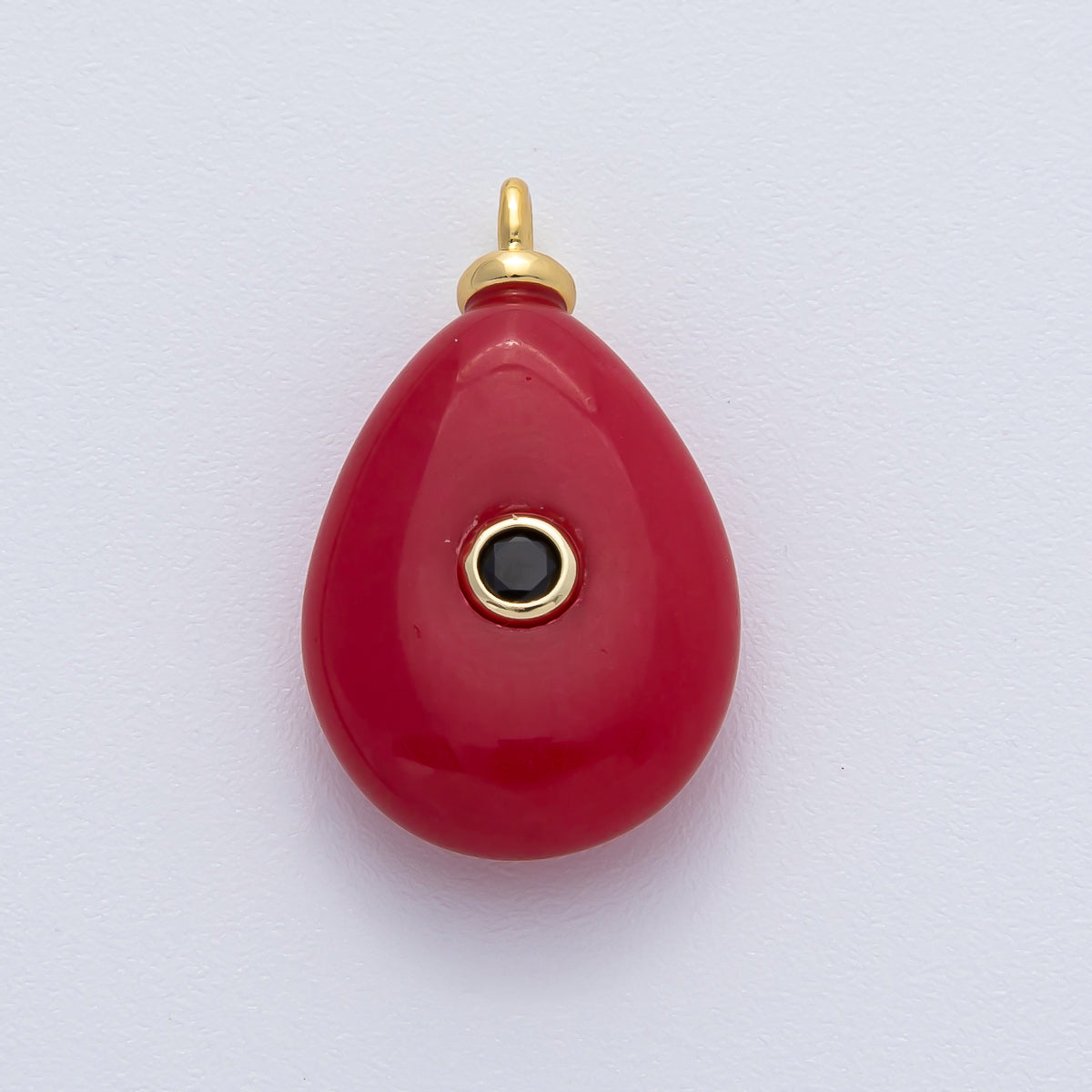 18K Gold Filled 25mm Black CZ Embedded Red Carnelian Teardrop Gemstone Charm | AF1446 & AF1448