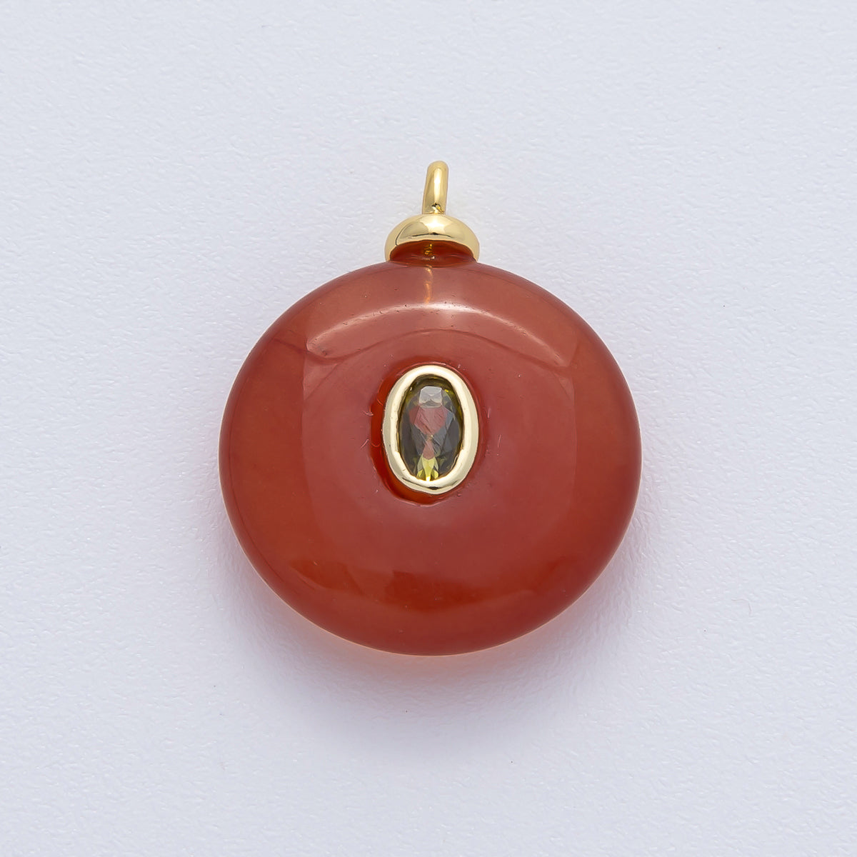 18K Gold Filled 23mm Green CZ Oval Embedded Red Agate Gemstone Charm | AF1451