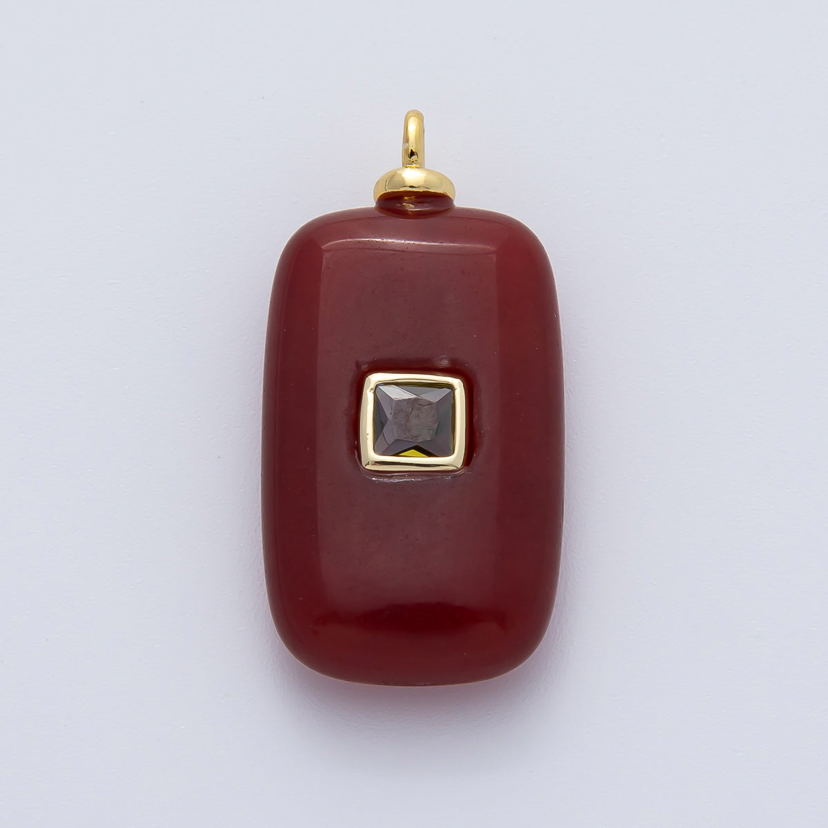 18K Gold Filled Clear Baguette CZ Red Carnelian Tube Gemstone Charm | AF1453