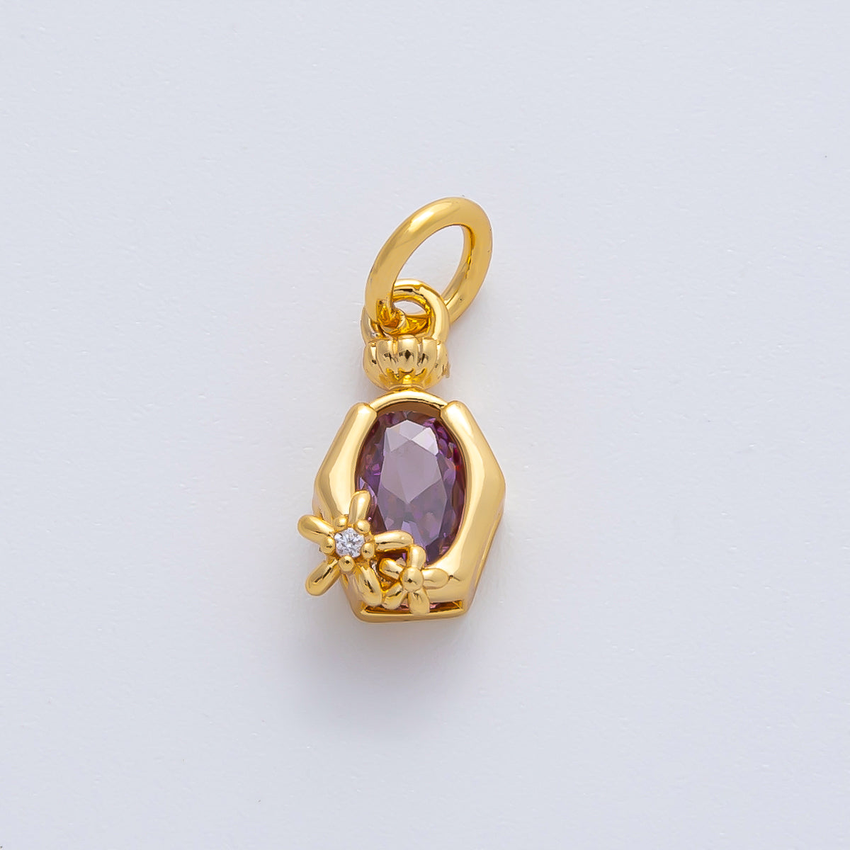 18K Gold Filled 12mm Purple CZ Flower Molten Perfume Bottle Charm | AF1469