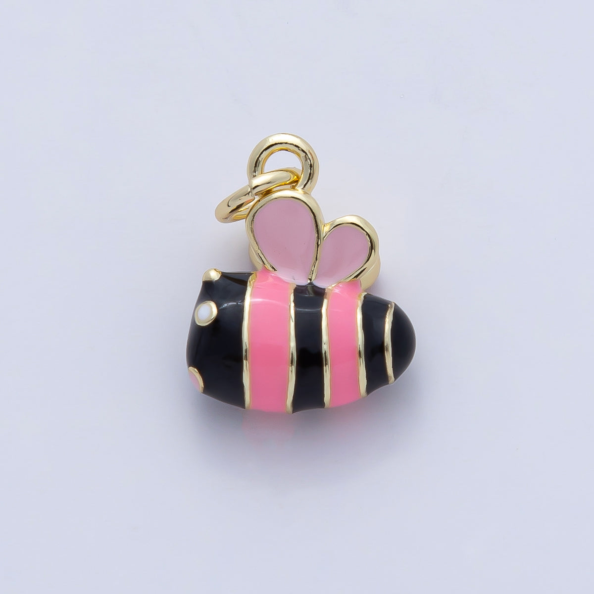 18K Gold Filled 14mm Pink, Yellow Enamel Bumble Bee Insect Charm | AF1472