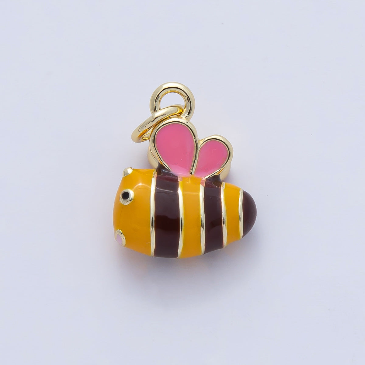 18K Gold Filled 14mm Pink, Yellow Enamel Bumble Bee Insect Charm | AF1472