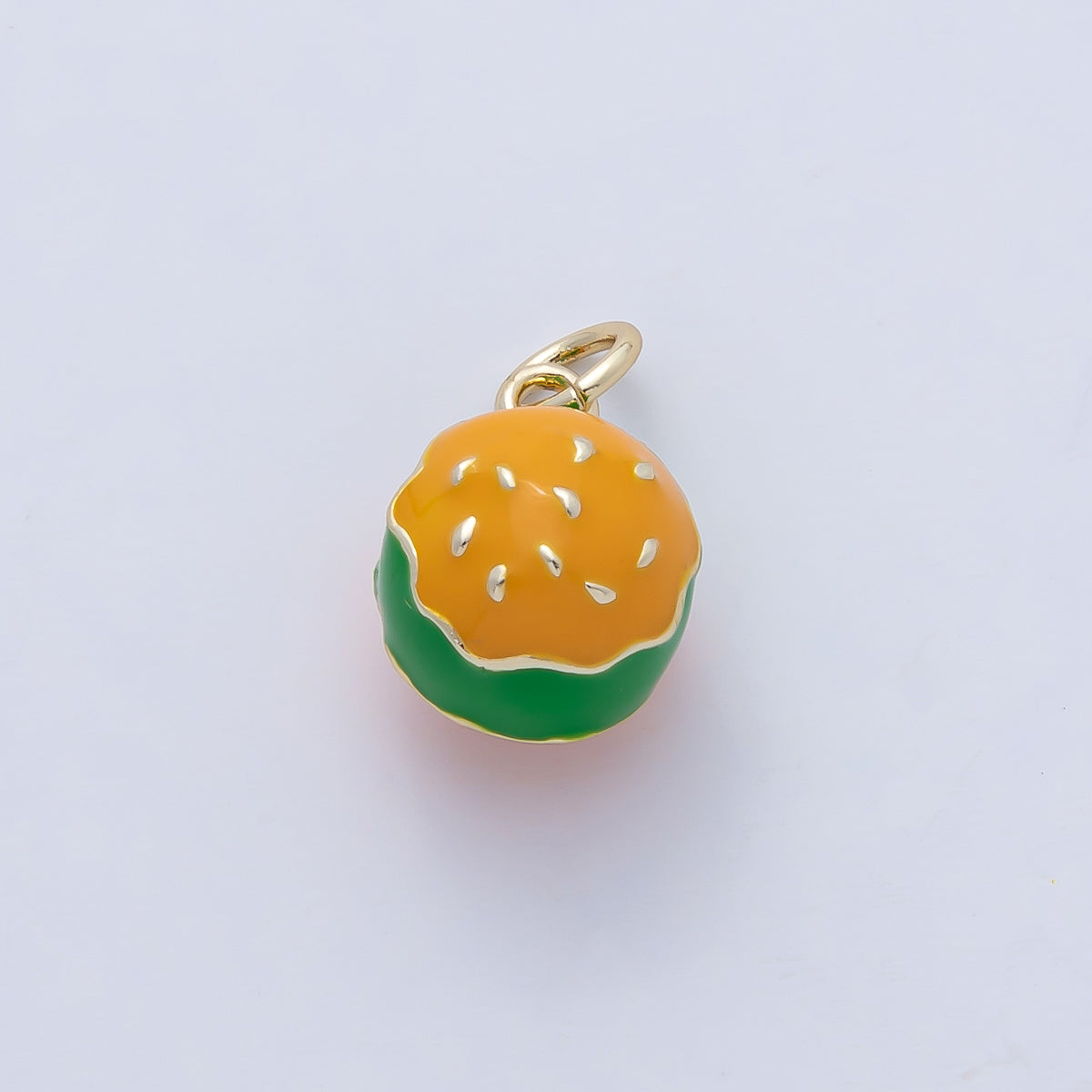 18K Gold Filled Green, Red Hamburger Enamel Multidimensional 3D Charm | AF1474