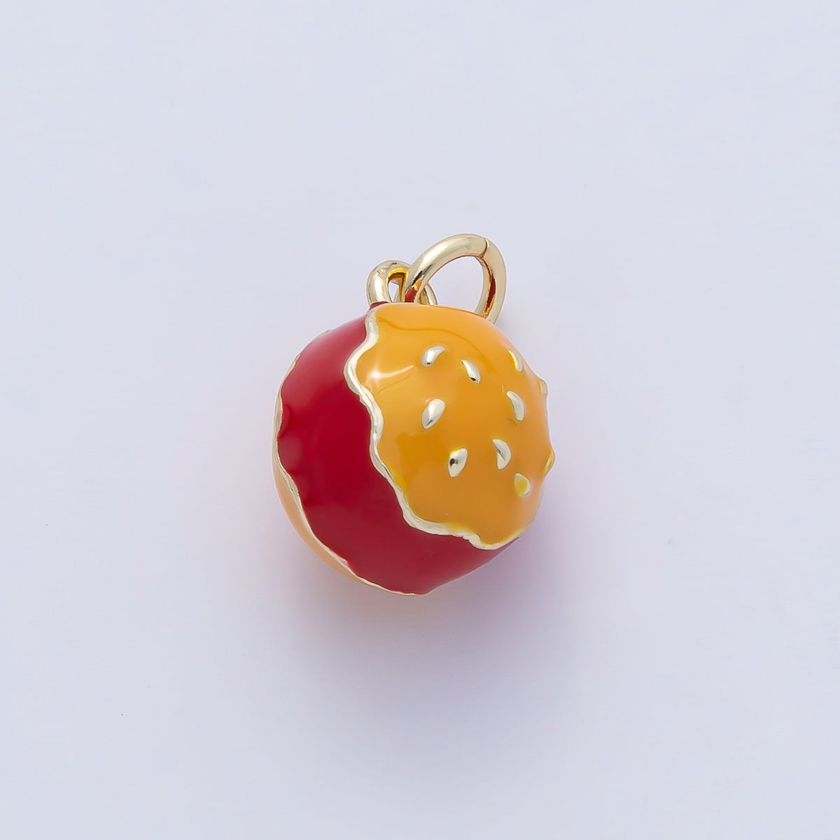 18K Gold Filled Green, Red Hamburger Enamel Multidimensional 3D Charm | AF1474