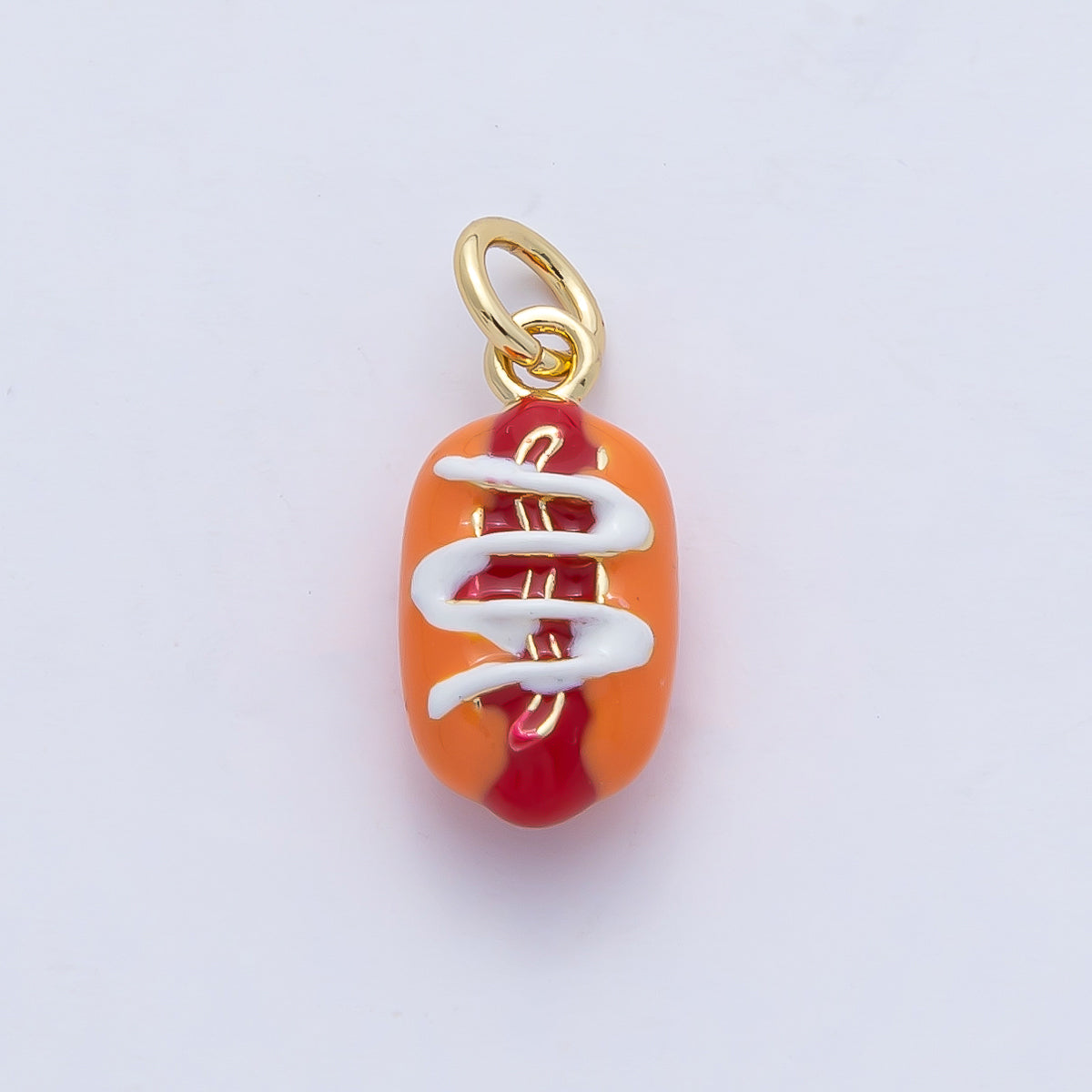 18K Gold Filled Hot Dog Enamel 3D Food Charm | AF1476