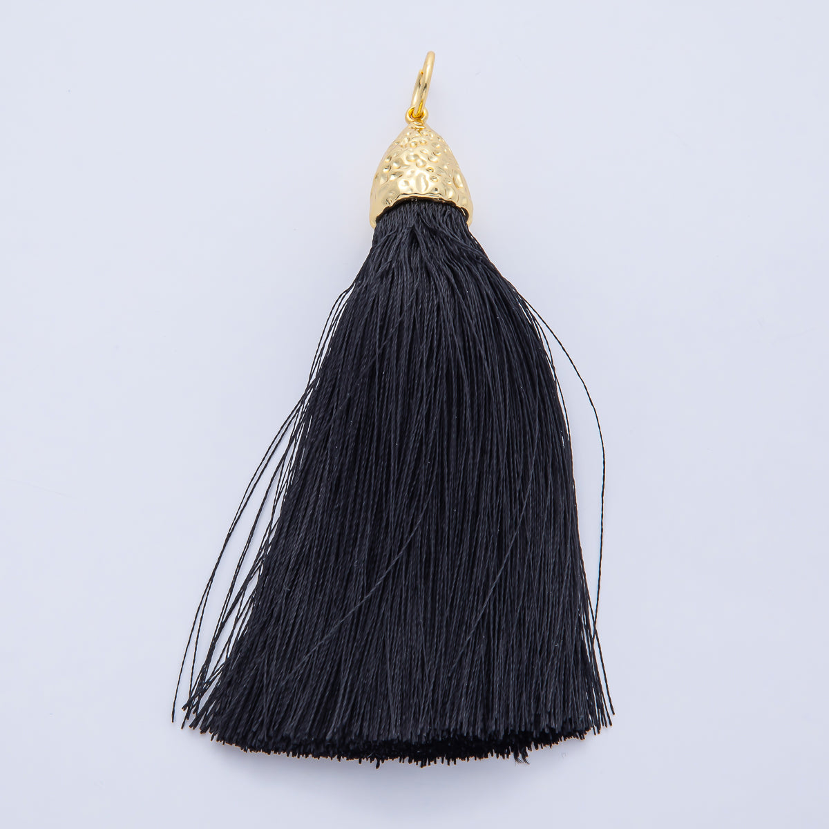 18K Gold Filled 94.5mm Black Tassel Geometric Hammered Dome Pendant | AF1486
