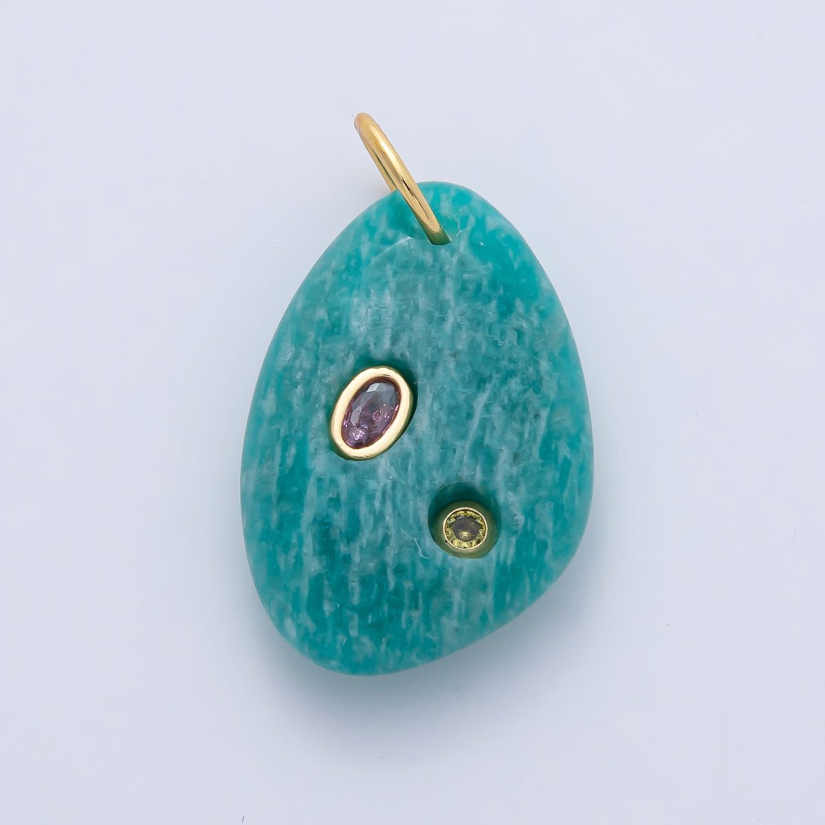 18K Gold Filled 30mm Aventurine, Amethyst, Amazonite, Carnelian, Onyx, Clear Quartz Multicolor CZ Embedded Gemstone Charm | AF1487 - AF1489