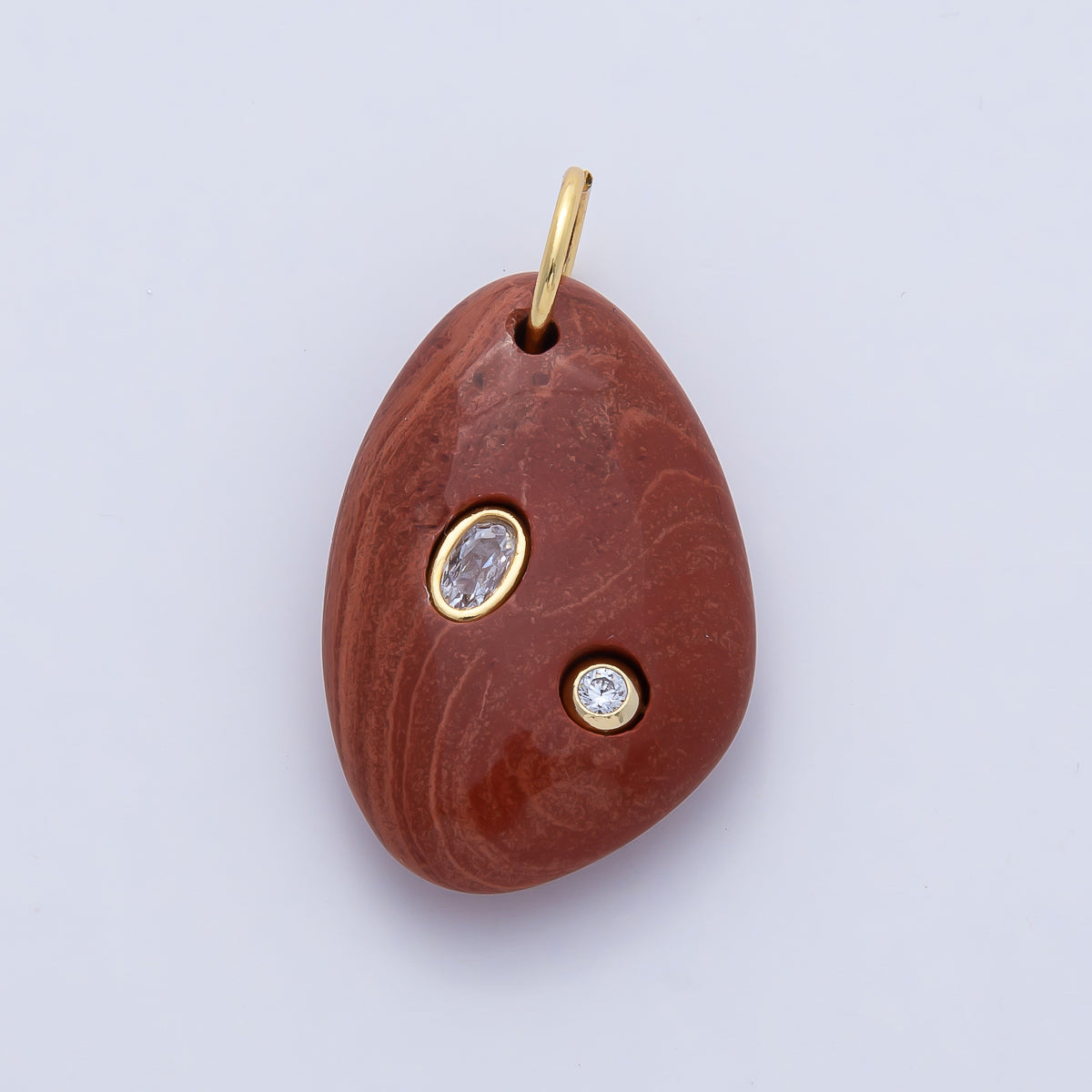 18K Gold Filled 30mm Aventurine, Amethyst, Amazonite, Carnelian, Onyx, Clear Quartz Multicolor CZ Embedded Gemstone Charm | AF1487 - AF1489