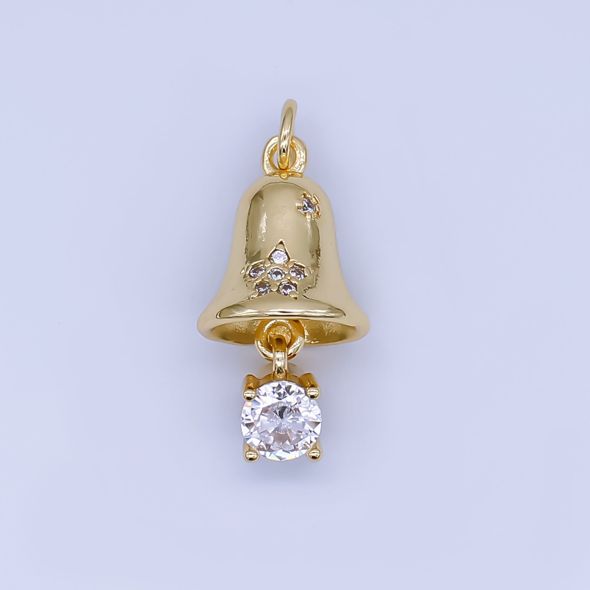 24k Gold Filled Bell with Solitaire CZ Ball Drop Charm | AF1504