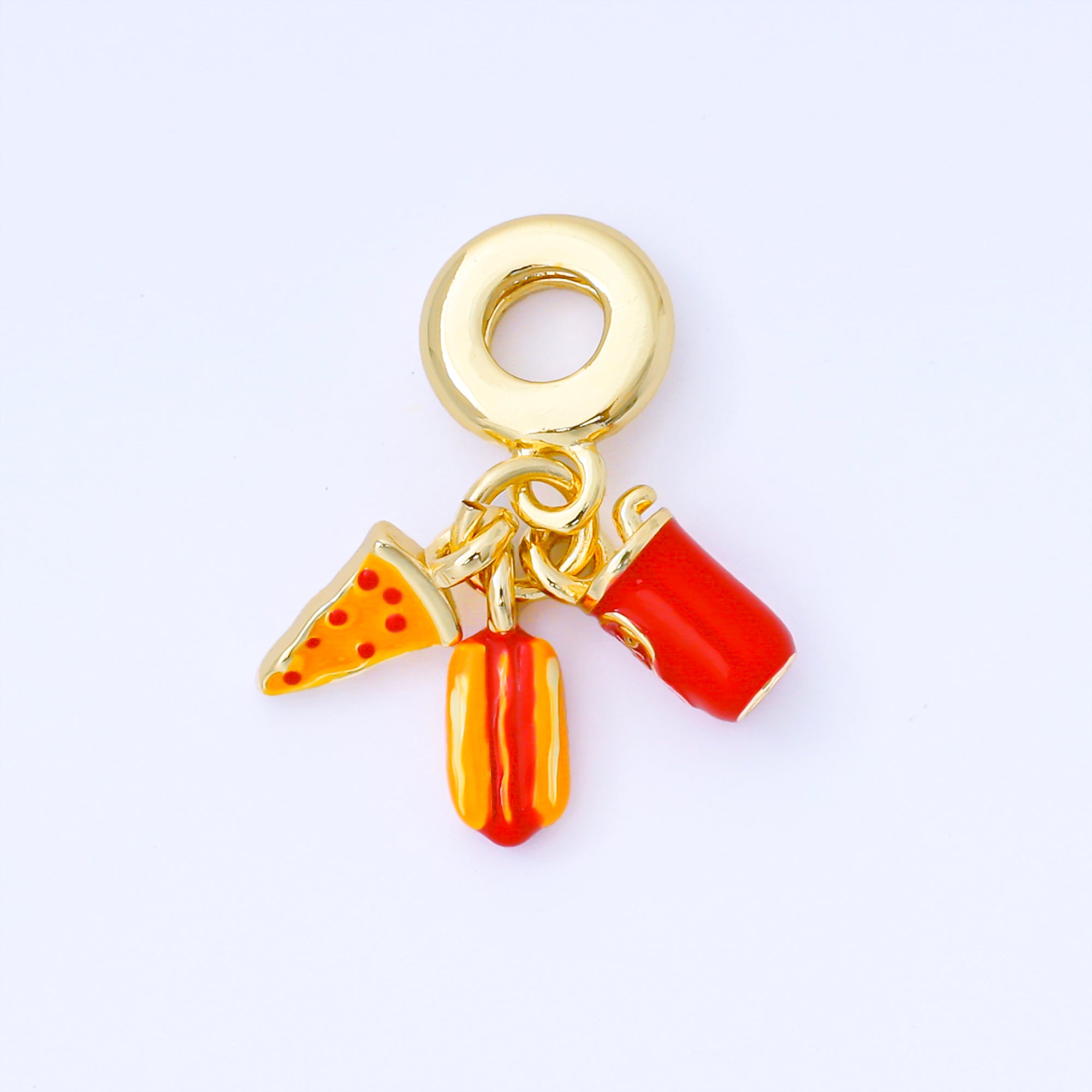 24K Gold Filled Junk Food Pizza hot Dog Soda Enamel Rondelle Drop Pendant | AF1541