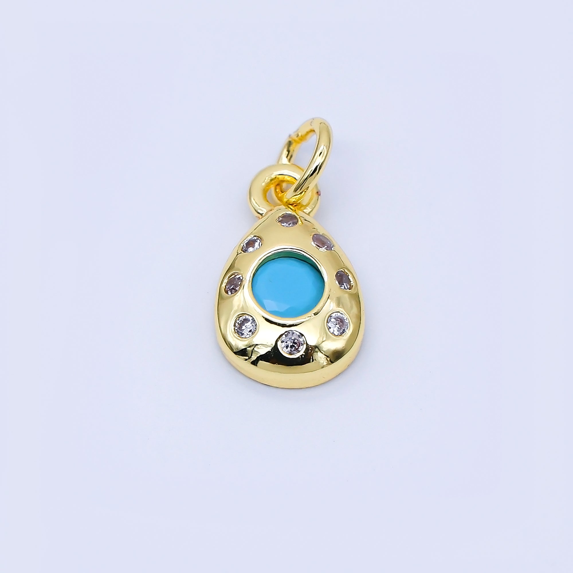 24K Gold Filled 8mm Micro Paved CZ Teardrop Charm Turquoise Eye Jewelry | AF1586