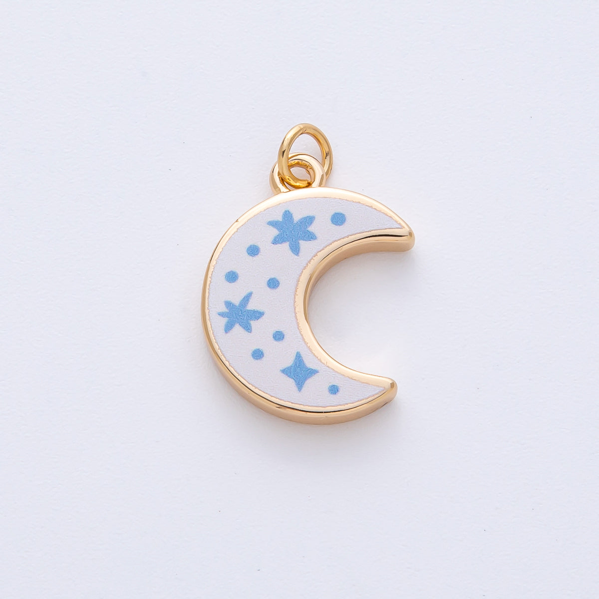 18K Gold Filled 21mm Blue Enamel Crescent Moon Celestial Charm | AF1612