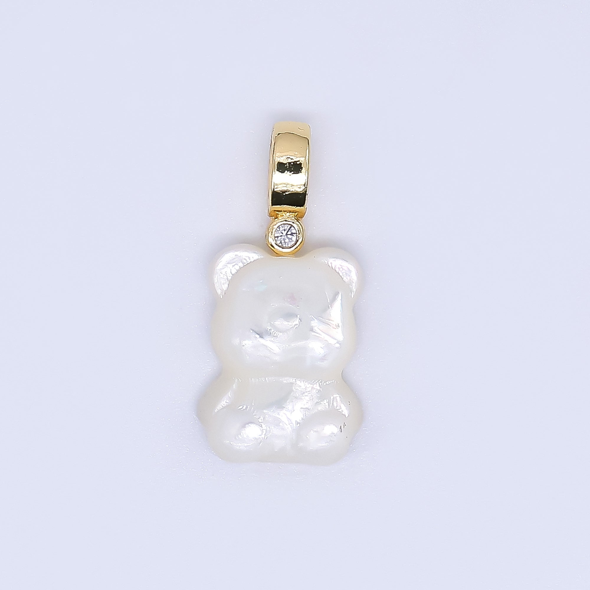 24K Gold Filled 19mm Shell Pearl Little Bear Animal Pendant | AF-558