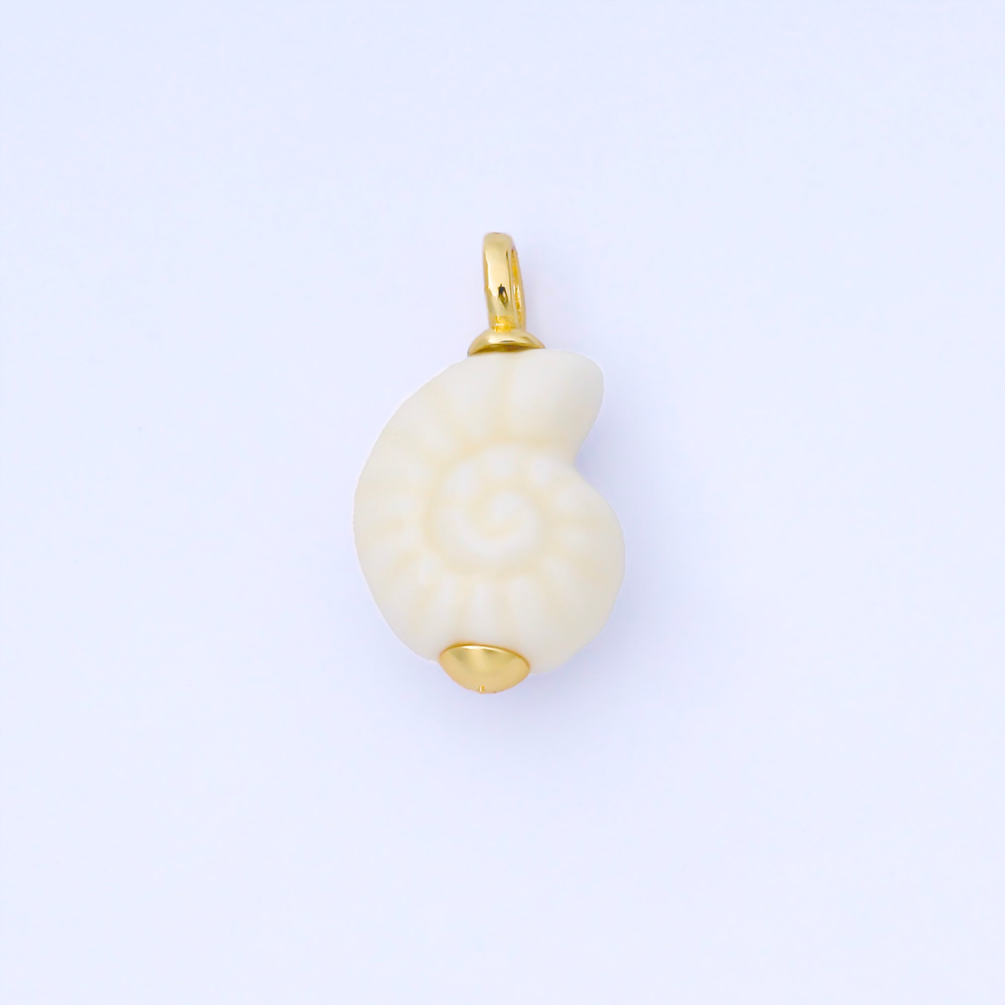 24K Gold Filled White Nautilus Clam Sea Shell Ceramic Drop Charm | AG082
