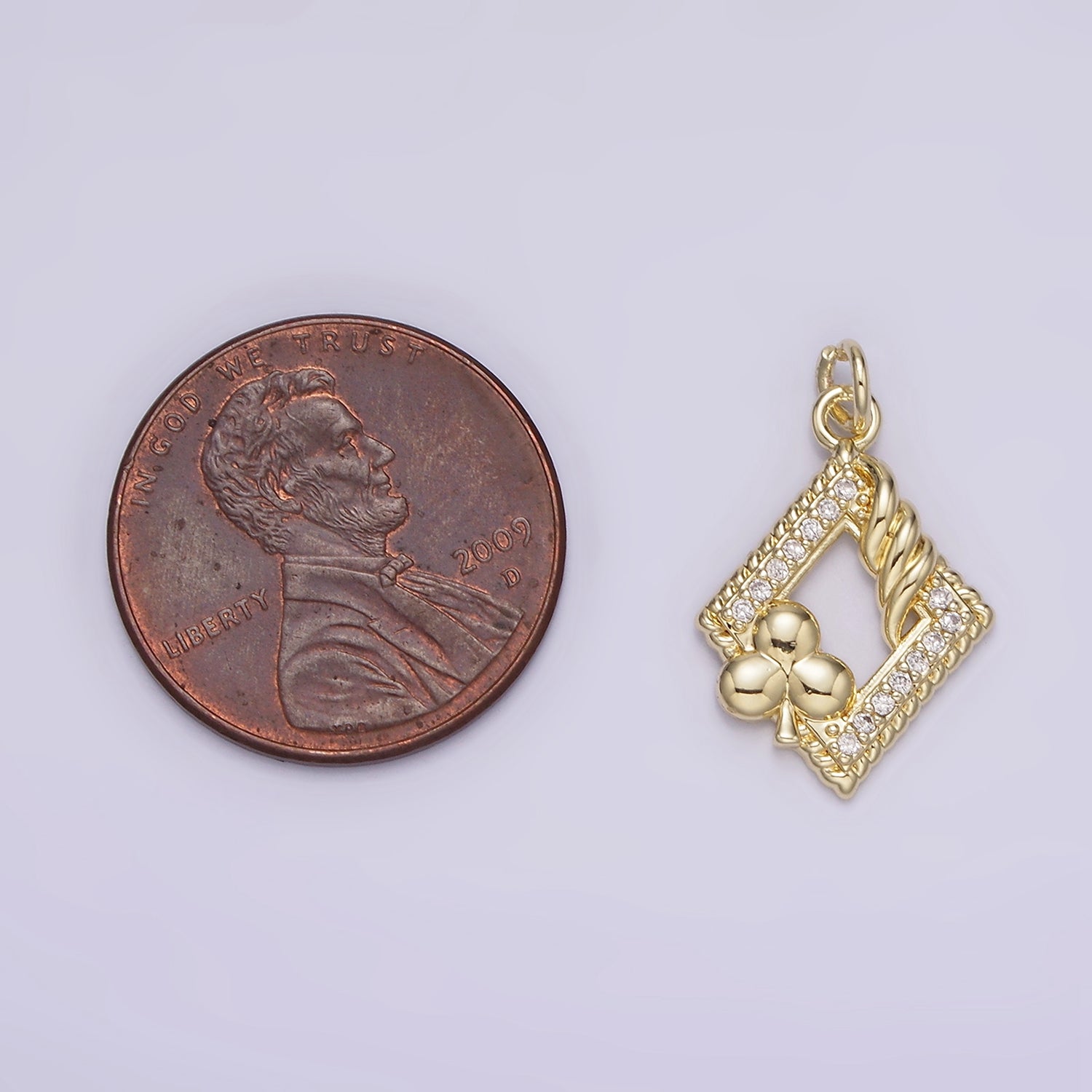 14K Gold Filled Open Rhombus Micro Paved Twisted Clubs Card Charm | AG258 - DLUXCA