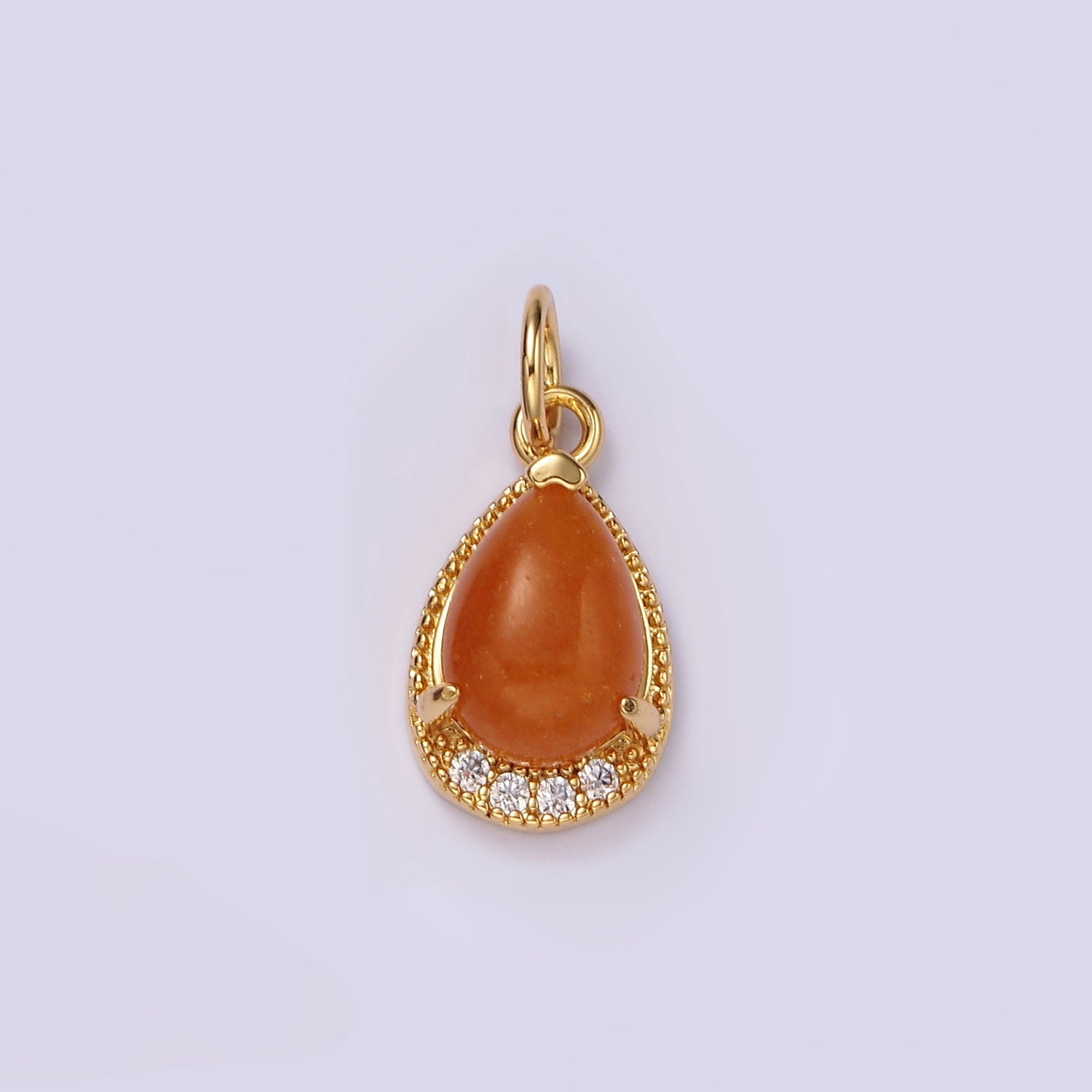14K Gold Filled Carnelian, Citrine, Aventurine, Tiger Eye, Amethyst Micro Paved CZ Teardrop Charm | AG481 - AG485