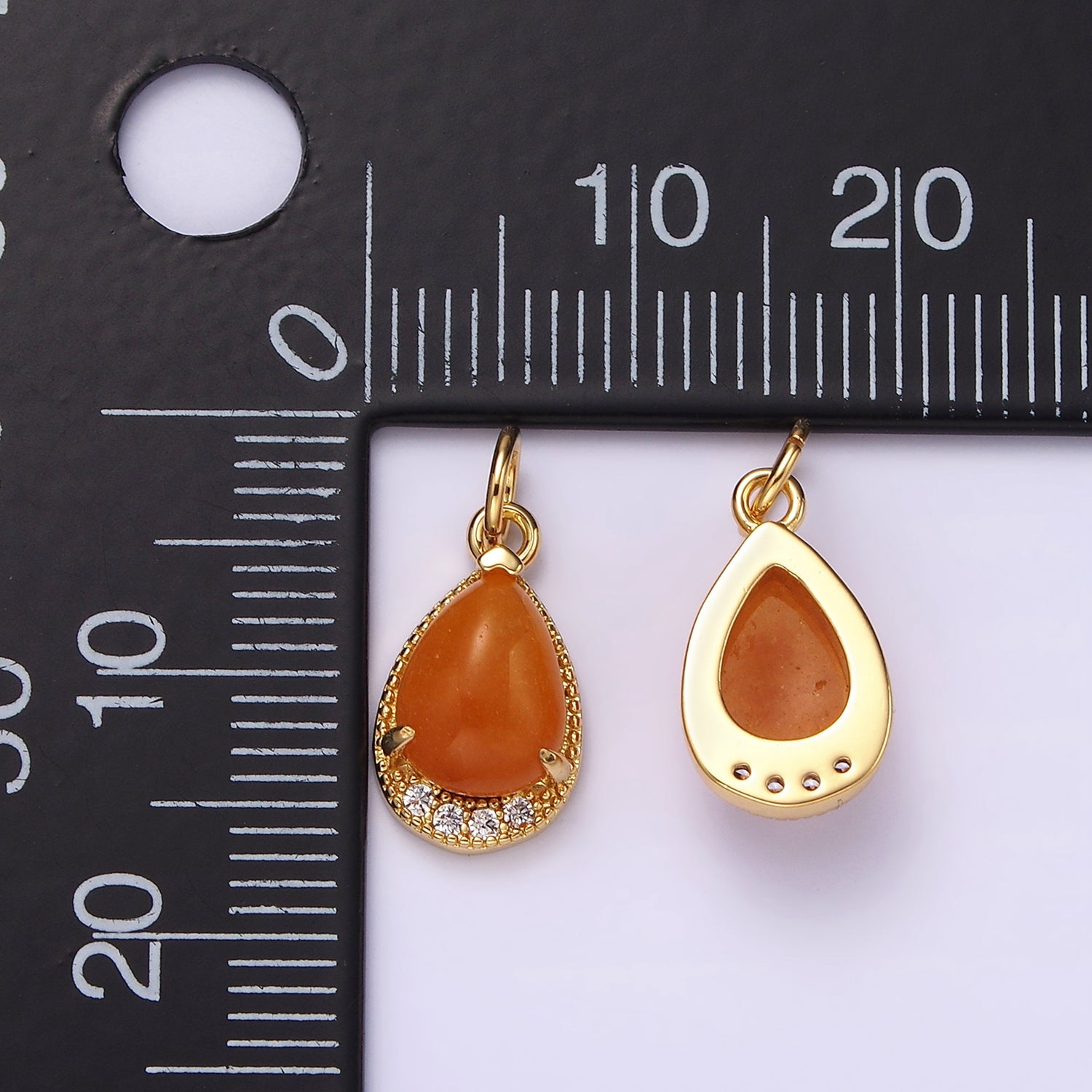 14K Gold Filled Carnelian, Citrine, Aventurine, Tiger Eye, Amethyst Micro Paved CZ Teardrop Charm | AG481 - AG485