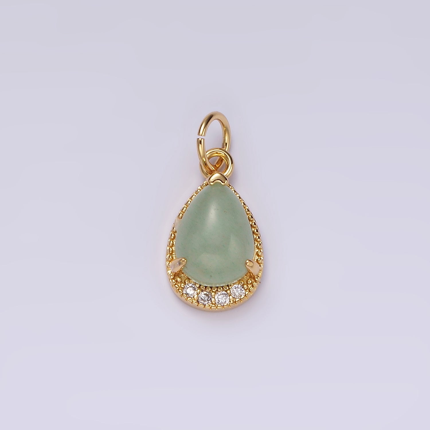 14K Gold Filled Carnelian, Citrine, Aventurine, Tiger Eye, Amethyst Micro Paved CZ Teardrop Charm | AG481 - AG485