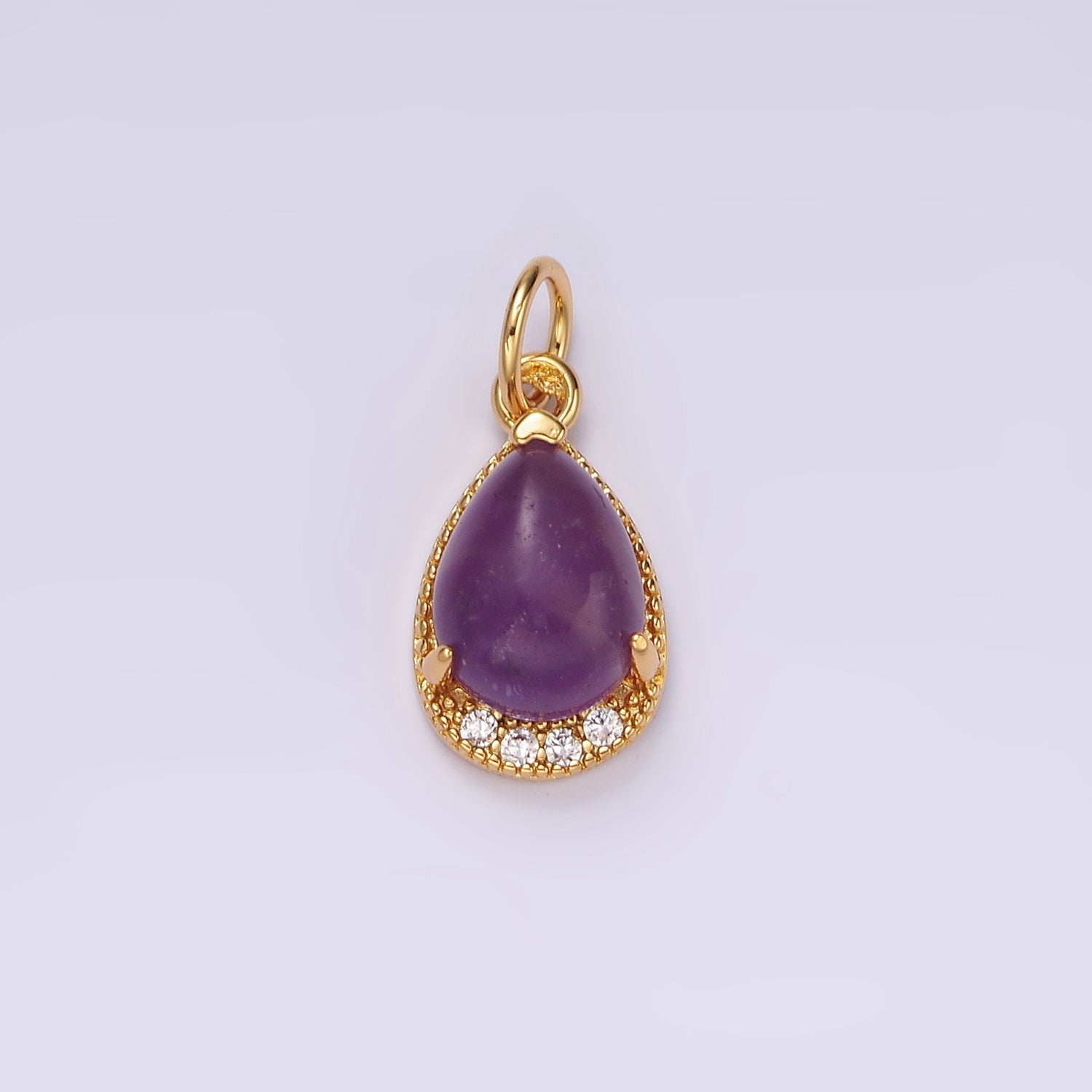 14K Gold Filled Carnelian, Citrine, Aventurine, Tiger Eye, Amethyst Micro Paved CZ Teardrop Charm | AG481 - AG485
