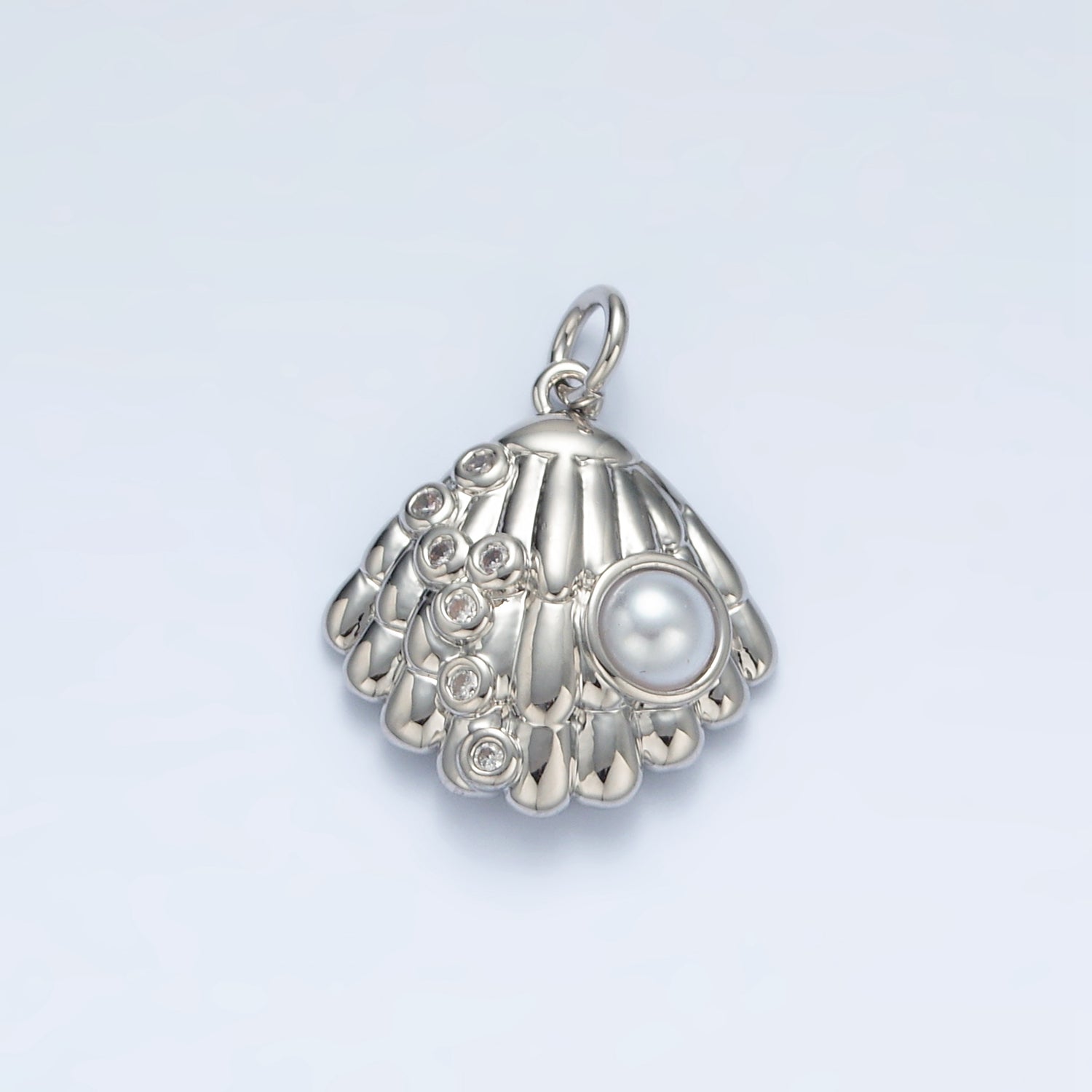 24K Gold Filled 19mm Shell Pearl CZ Dotted Clam Sea Shell Charm in Gold & Silver | AG866