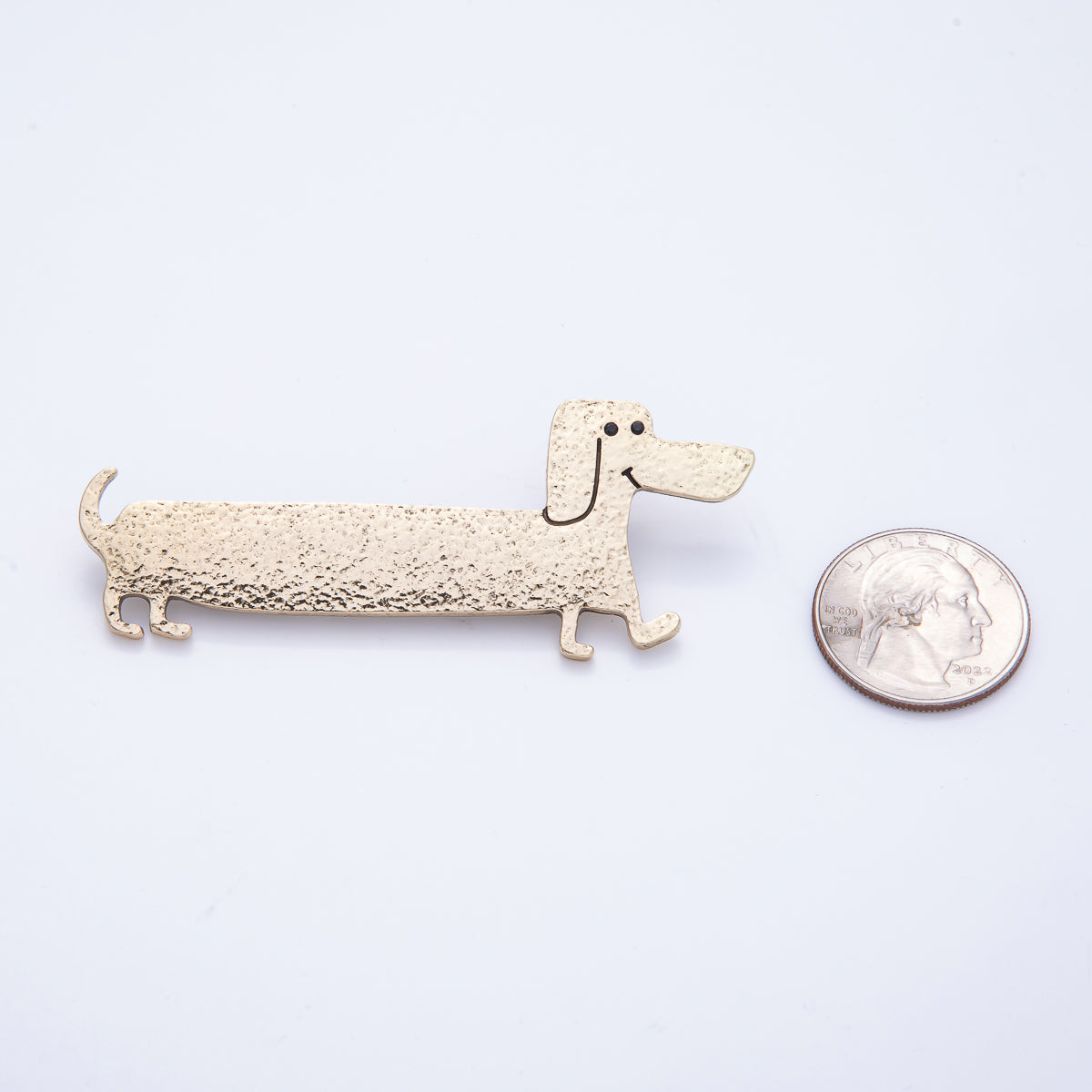 Gold 75mm x 30mm Hammered Wiener Dog Puppy Pet Animal Pin Brooch | BH-060
